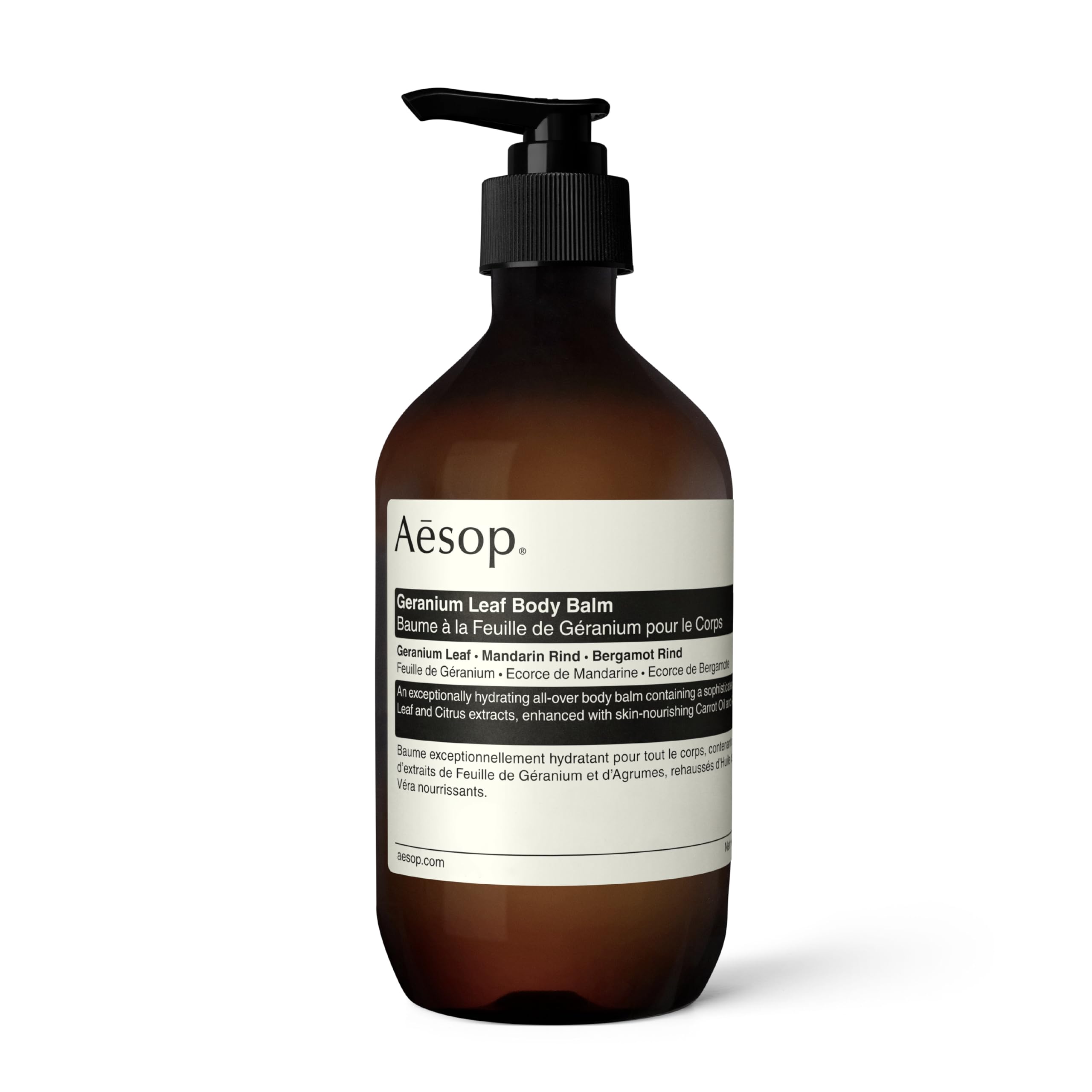Aesop Geranium Leaf Body Balm bottle closeup for hydration and daily skin nourishment