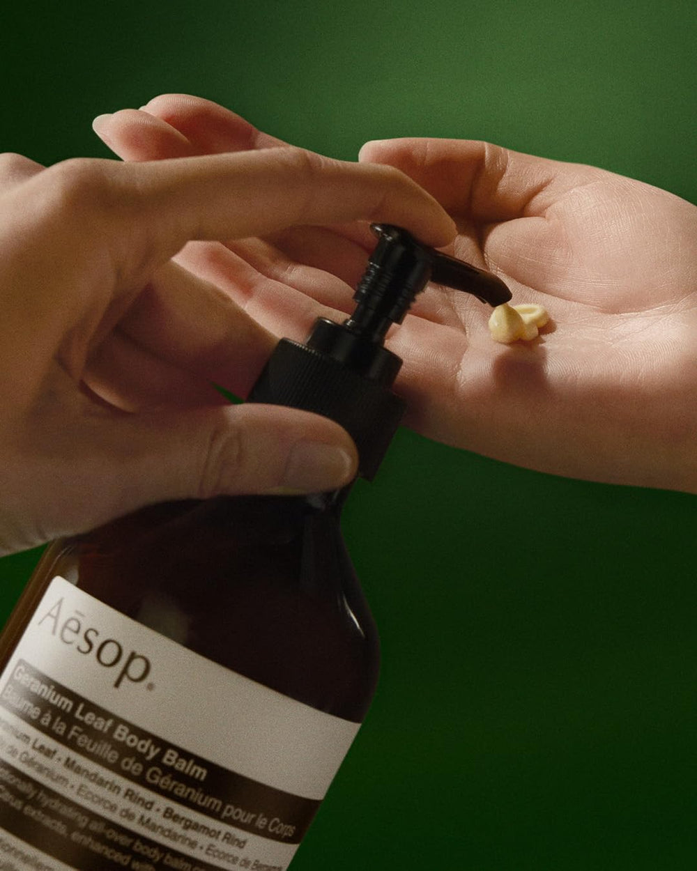 Aesop Geranium Leaf Body Balm packaging highlights recycled plastics use