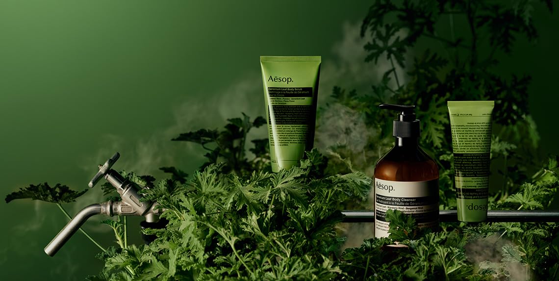 Aesop Geranium Leaf Body Cleanser bergamot rind close-up signals fresh citrus.