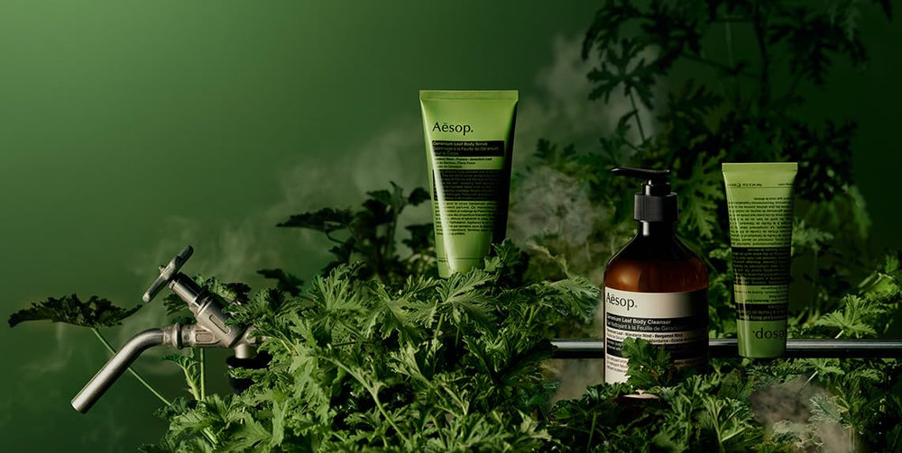 Aesop Geranium Leaf Body Cleanser bergamot rind close-up signals fresh citrus.