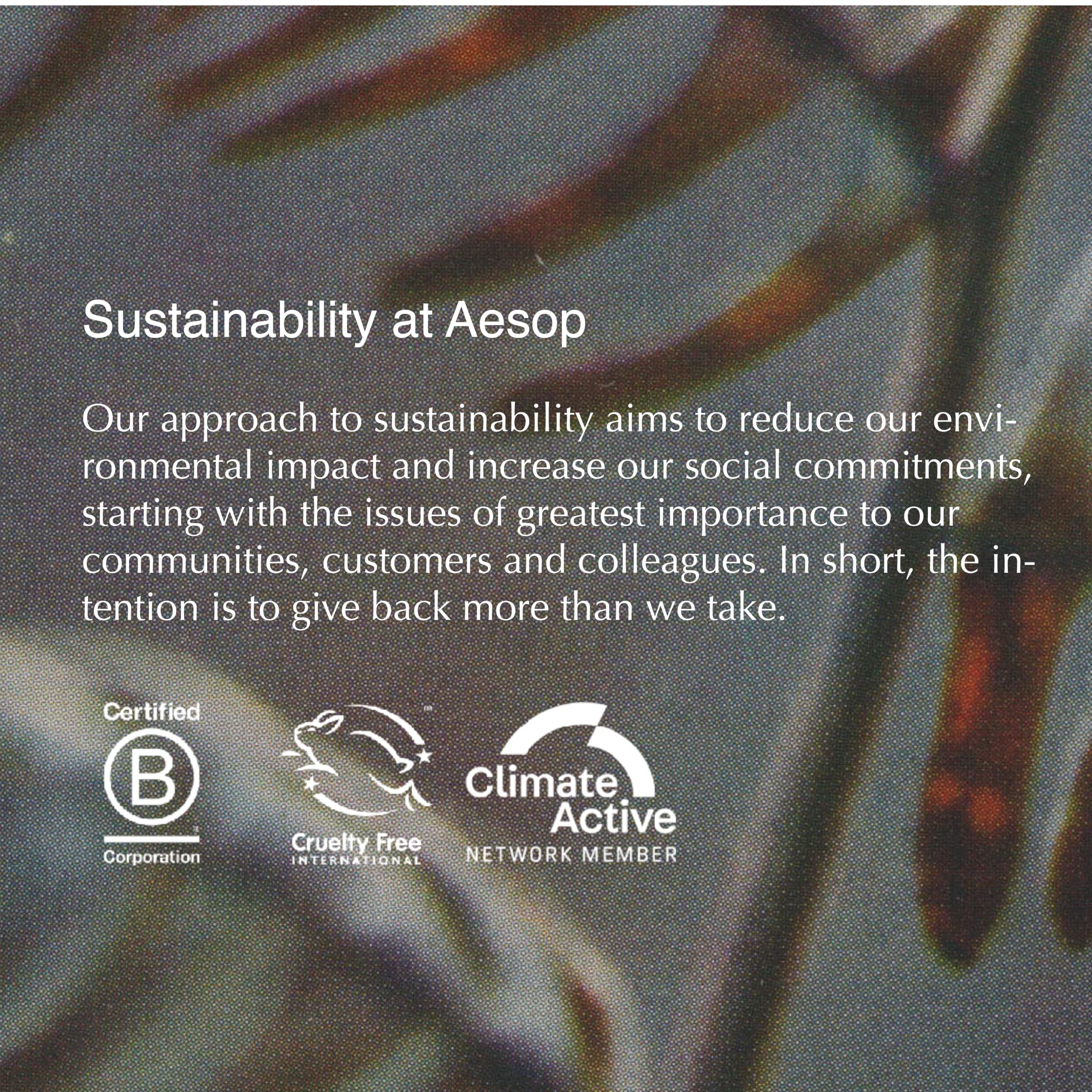 Aesop Geranium Leaf Body Cleanser bubble shot suggests gentle cleansing for sensitive skin.