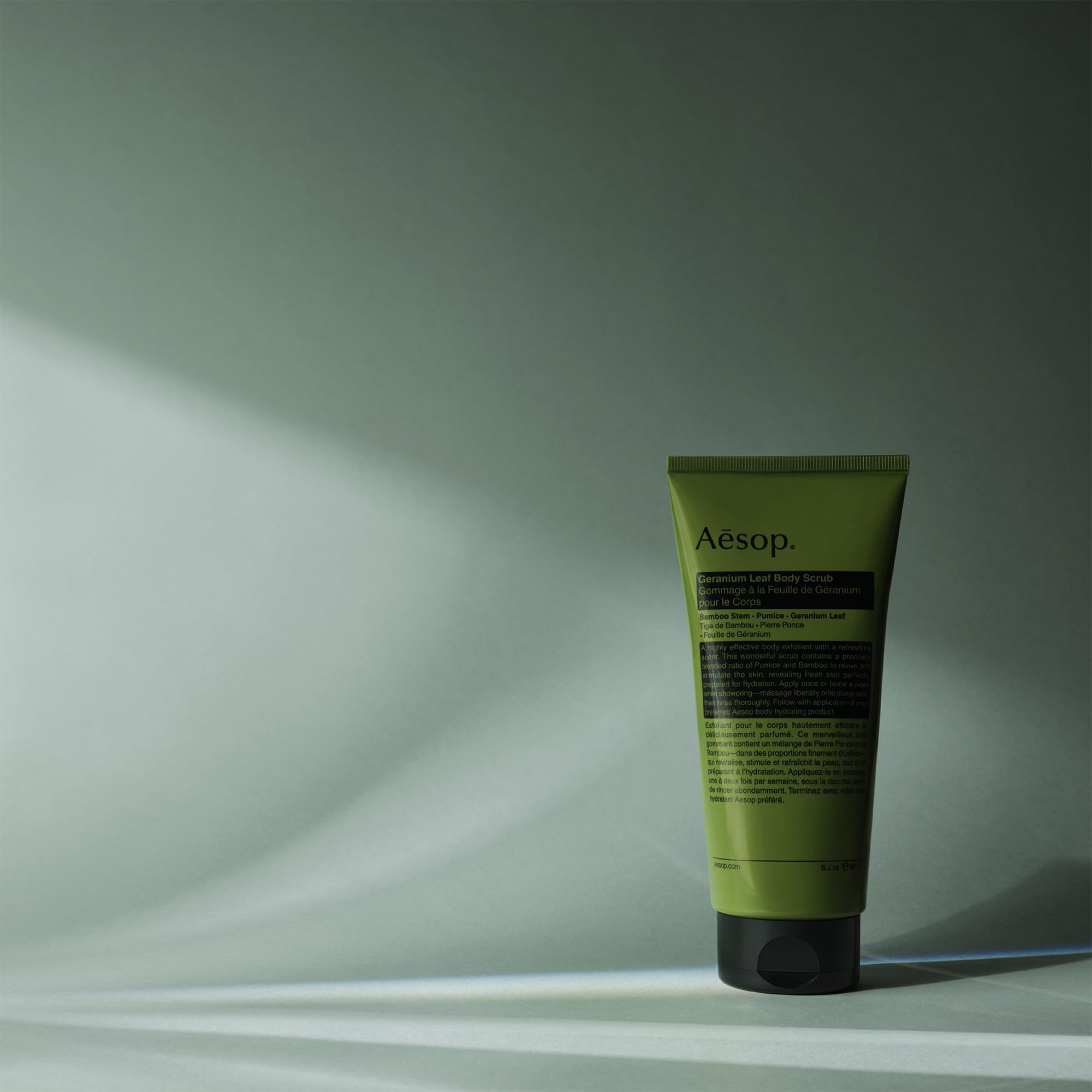 Rinsing off Aesop Geranium Leaf Exfoliating Body Scrub reveals refreshed skin.