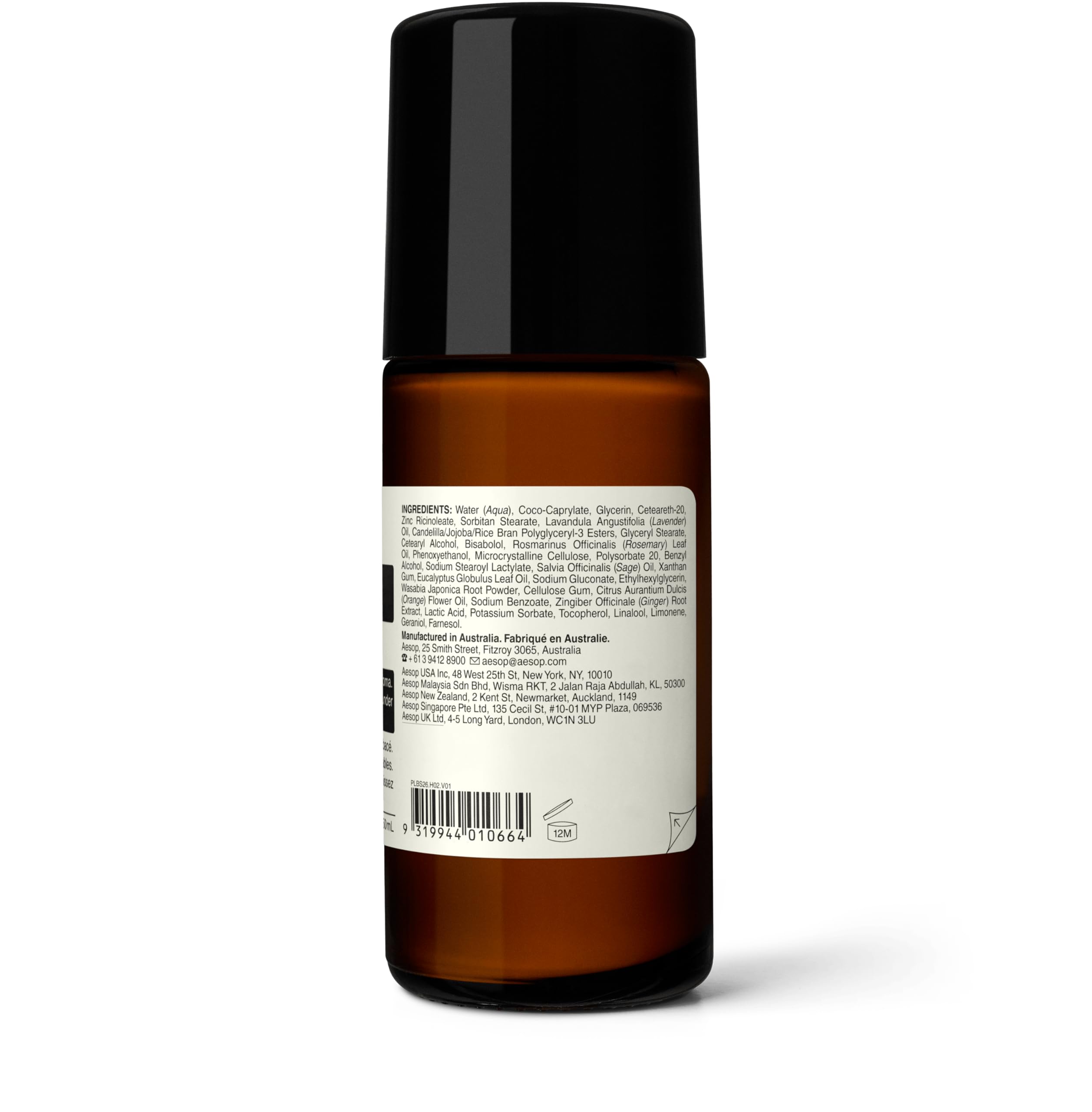 Aesop Herbal Deodorant Roll-On essential oils aroma image emphasizes herbaceous scent.