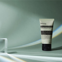 Aesop Moroccan Neroli Post Shave Lotion packaging highlights recycled plastics.