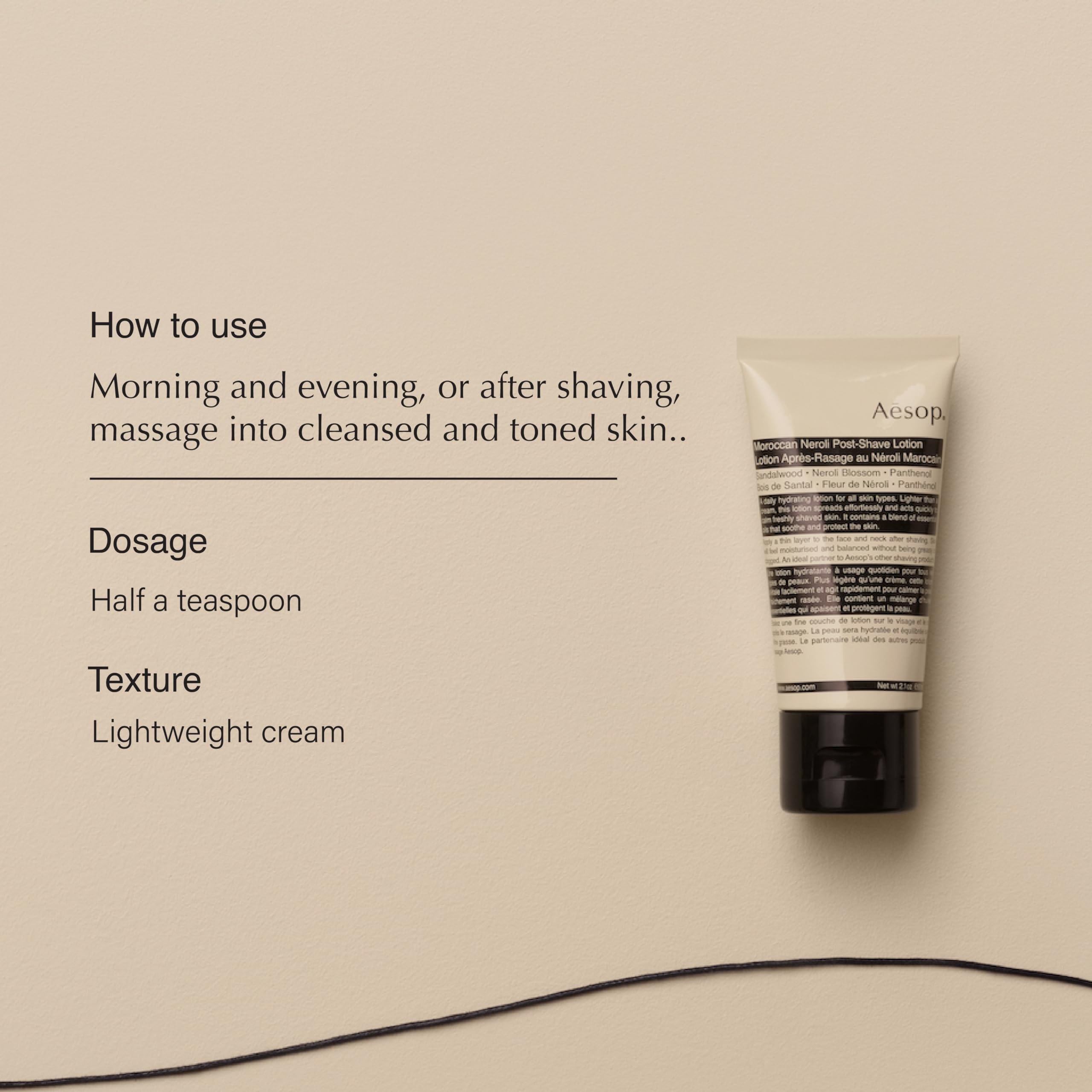 Aesop Moroccan Neroli Post Shave Lotion texture swatch with light, soothing finish.