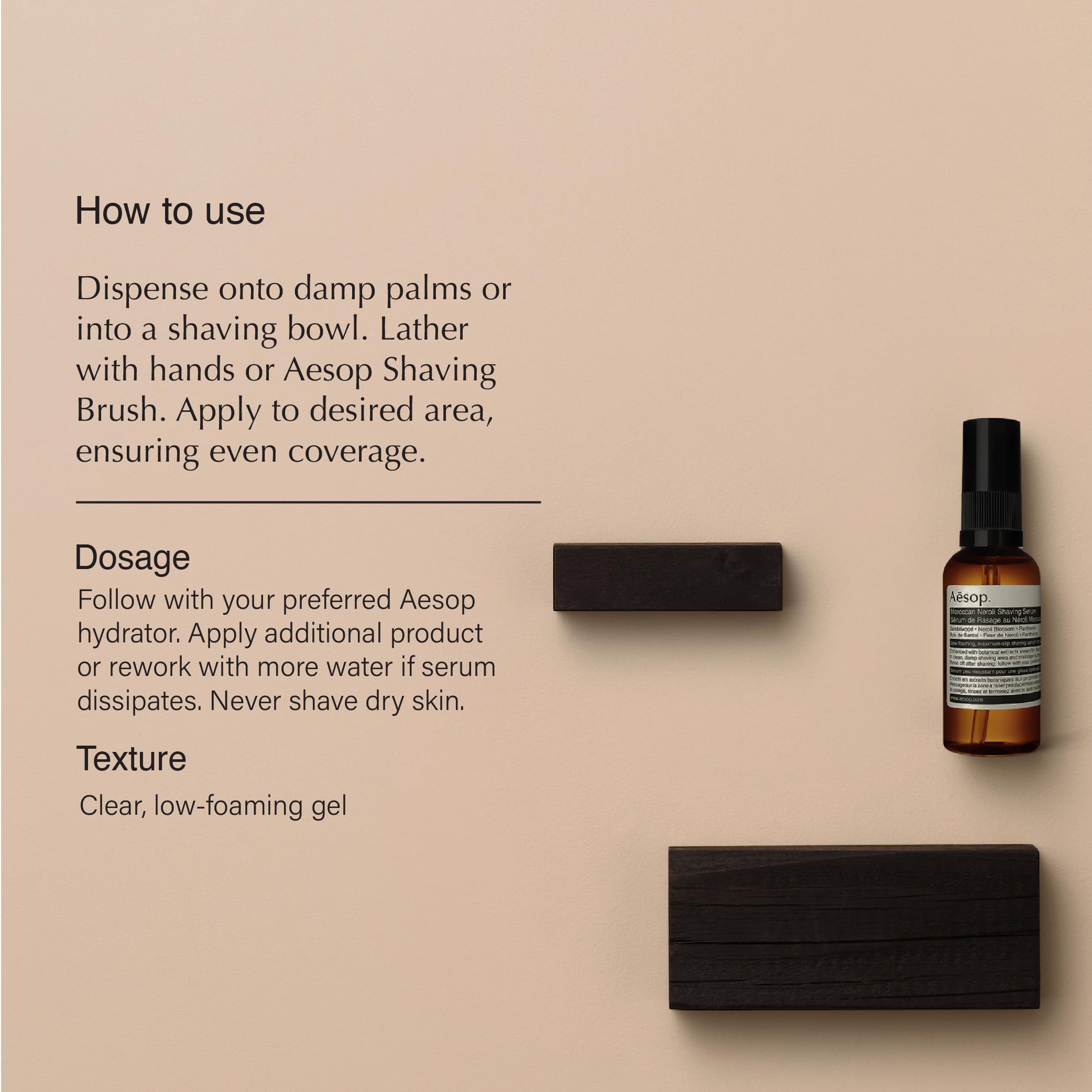 Aesop Moroccan Neroli Shaving Serum dispense pump for precise, slip-enhanced shaving prep