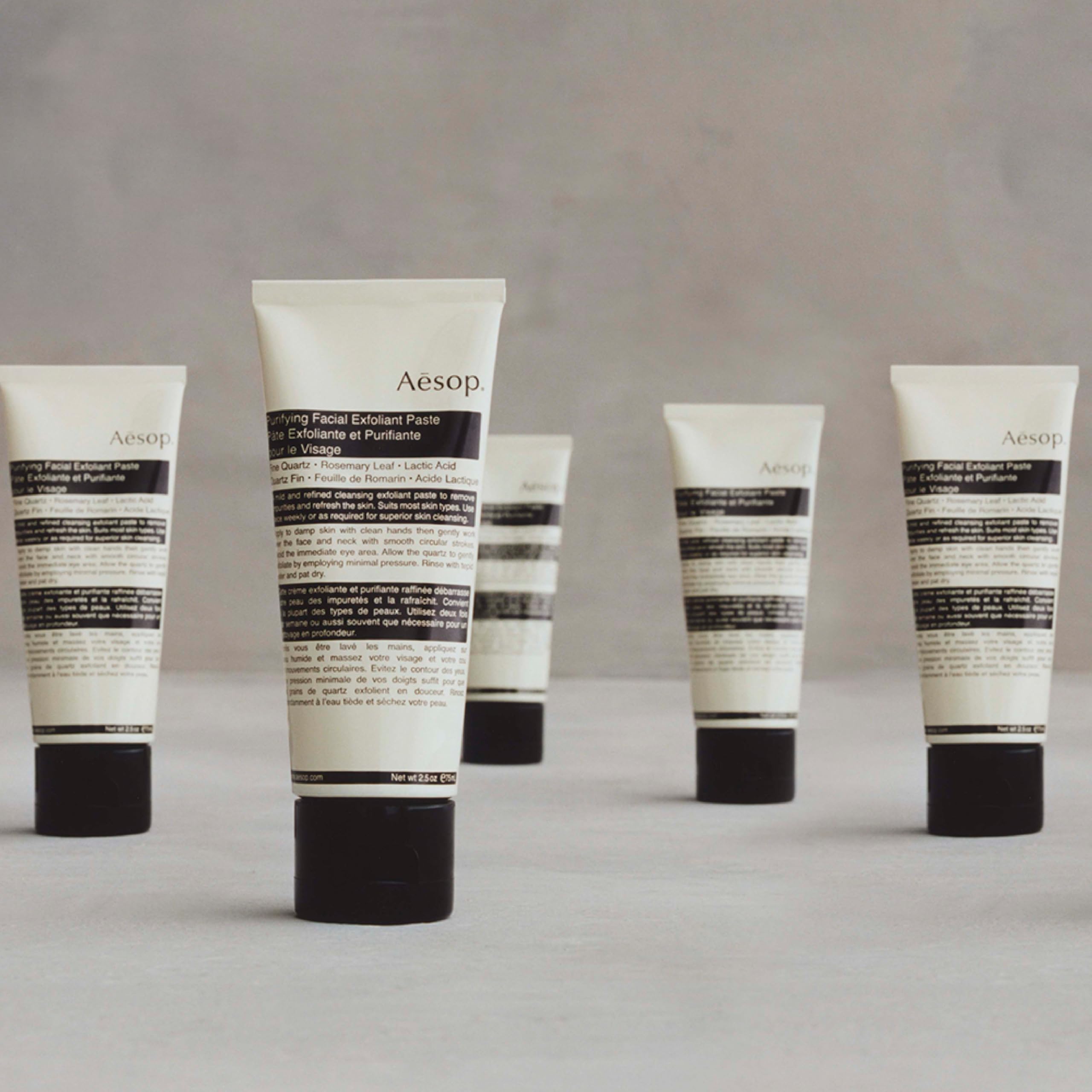 Aesop Purifying Facial Exfoliant Paste rosemary leaf close-up highlights botanicals for cleansing