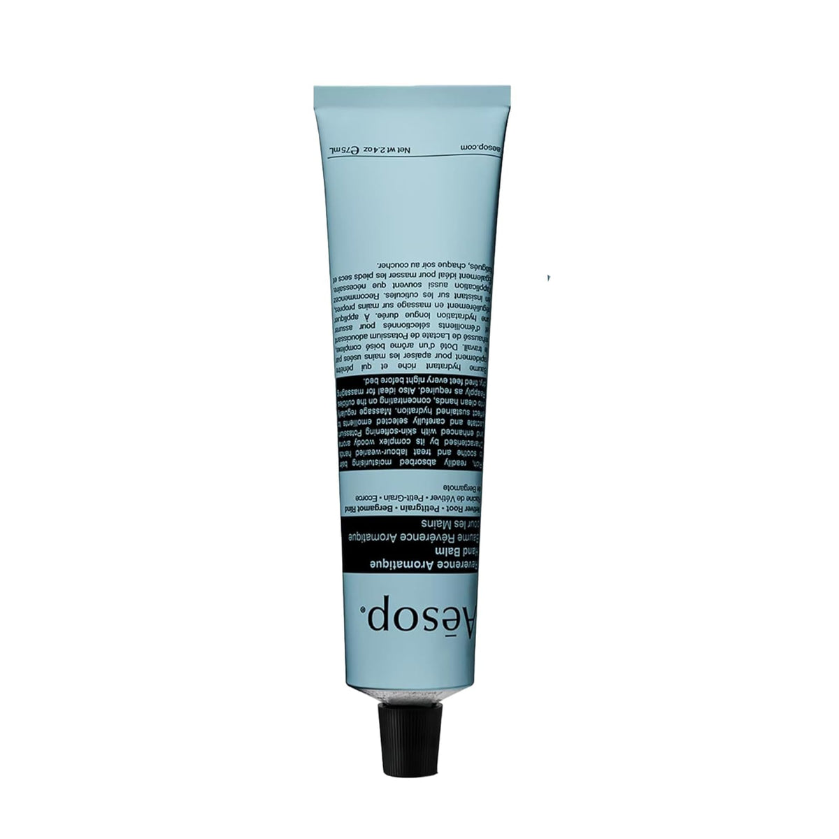 Aesop Reverence Aromatique Hand Balm tube travel-ready for lasting hydration on the go.
