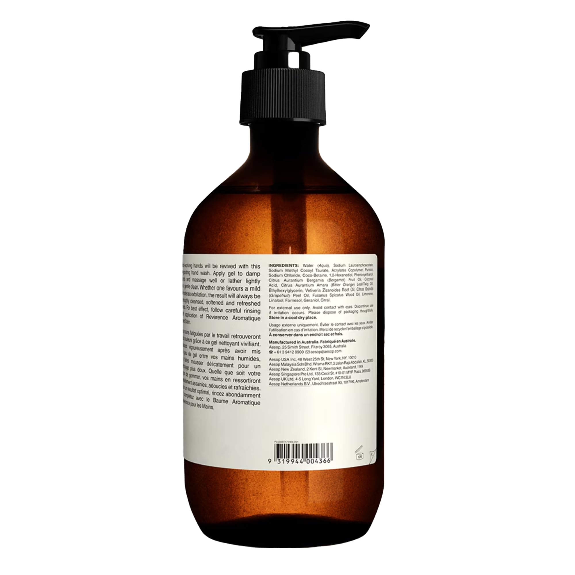 Aesop Reverence Aromatique Hand Wash uses plant-based ingredients for gentle hand cleansing
