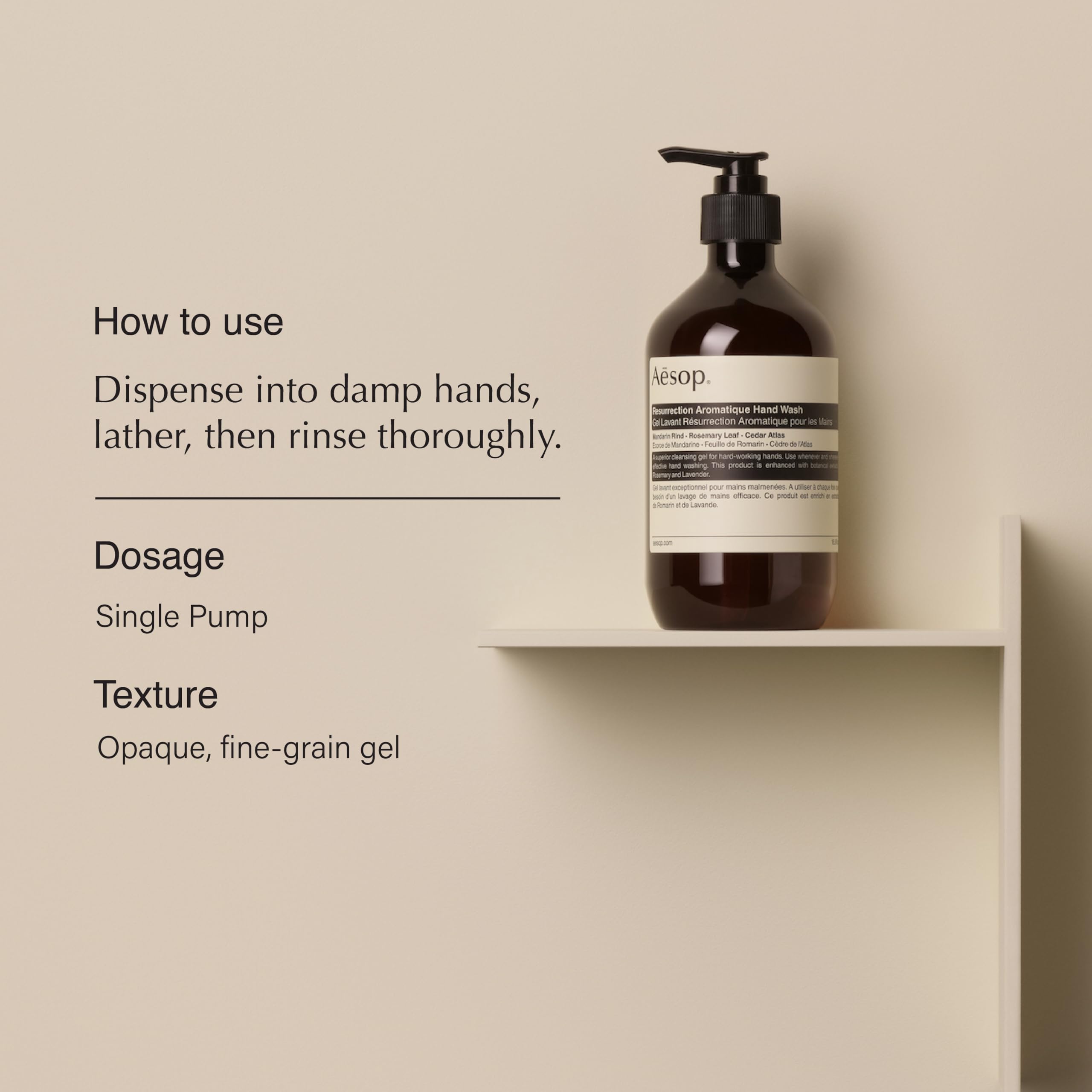 Aesop Reverence hand wash with pumice texture highlighting gentle exfoliation.