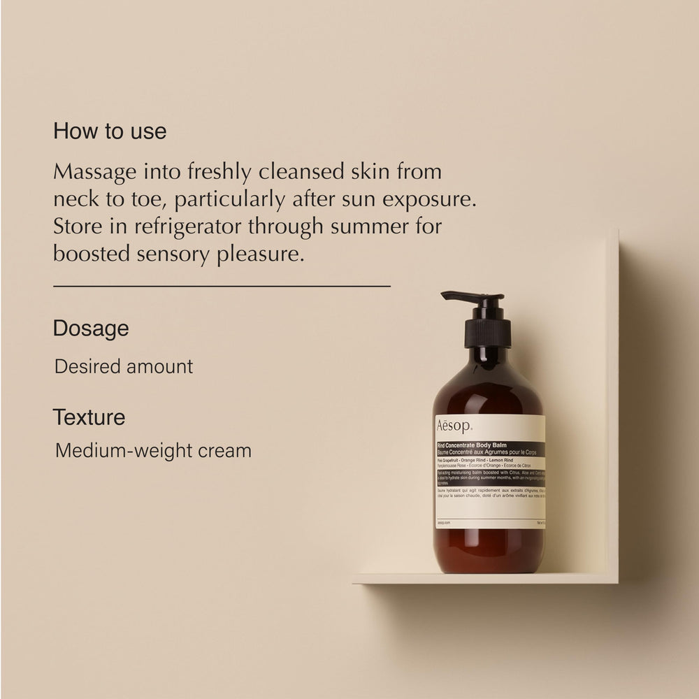 Aesop Rind Concentrate Body Balm texture swirl showing light, non-greasy absorption.
