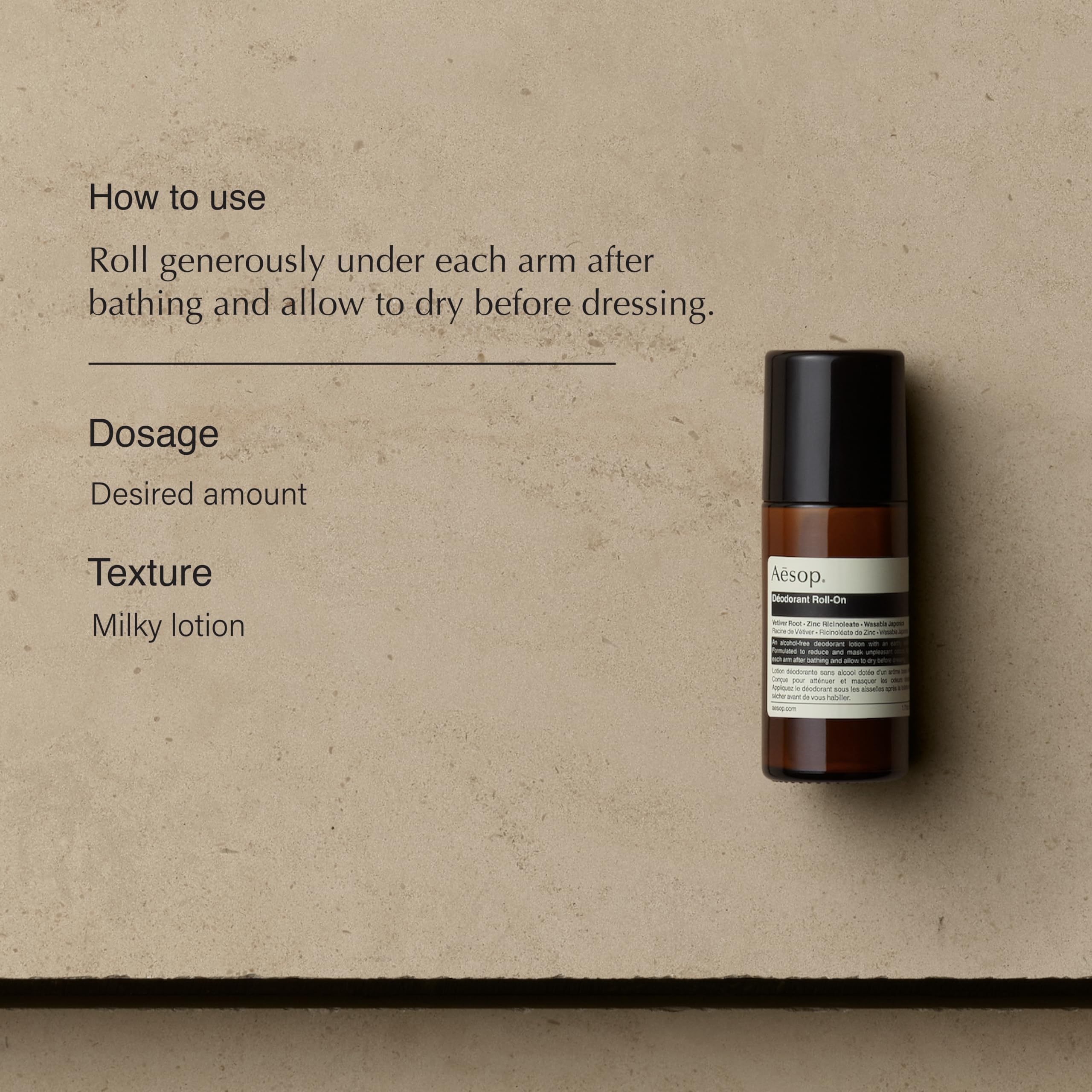 Aesop Roll On Deodorant applicator close-up for easy underarm application and scent release.