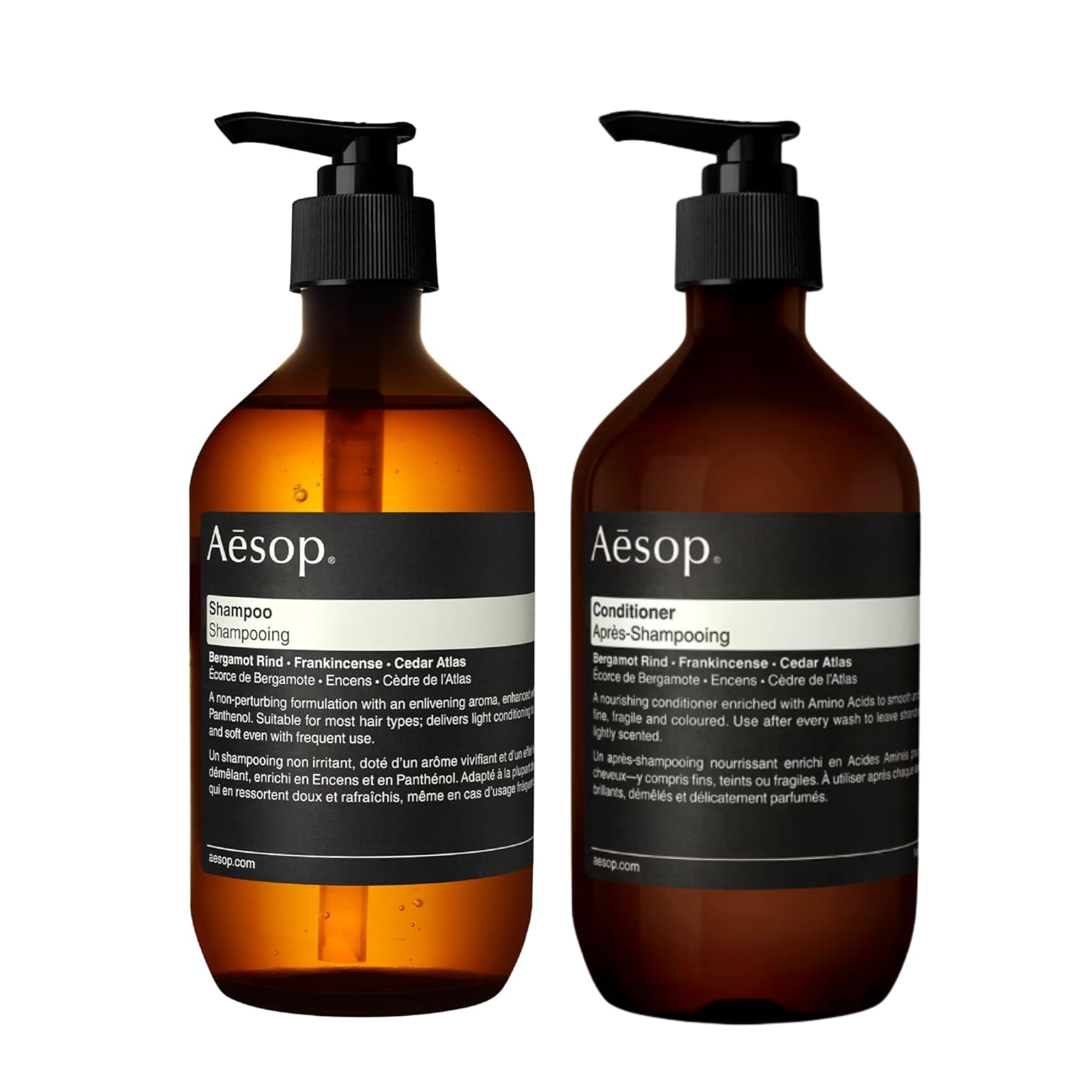 Aesop shampoo bottle pour demonstrates premium cleansing for clean, refreshed hair.