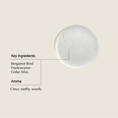 Aesop Shampoo Cedar Atlas leaves close-up highlighting earthy fragrance balance