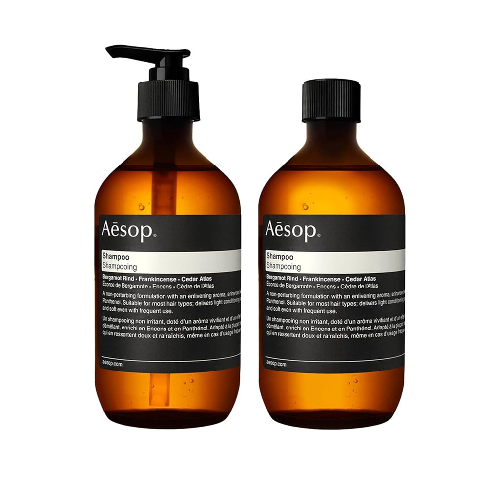 Aesop Shampoo fragrance closeup shows citrus-woody notes for a refreshing ritual.