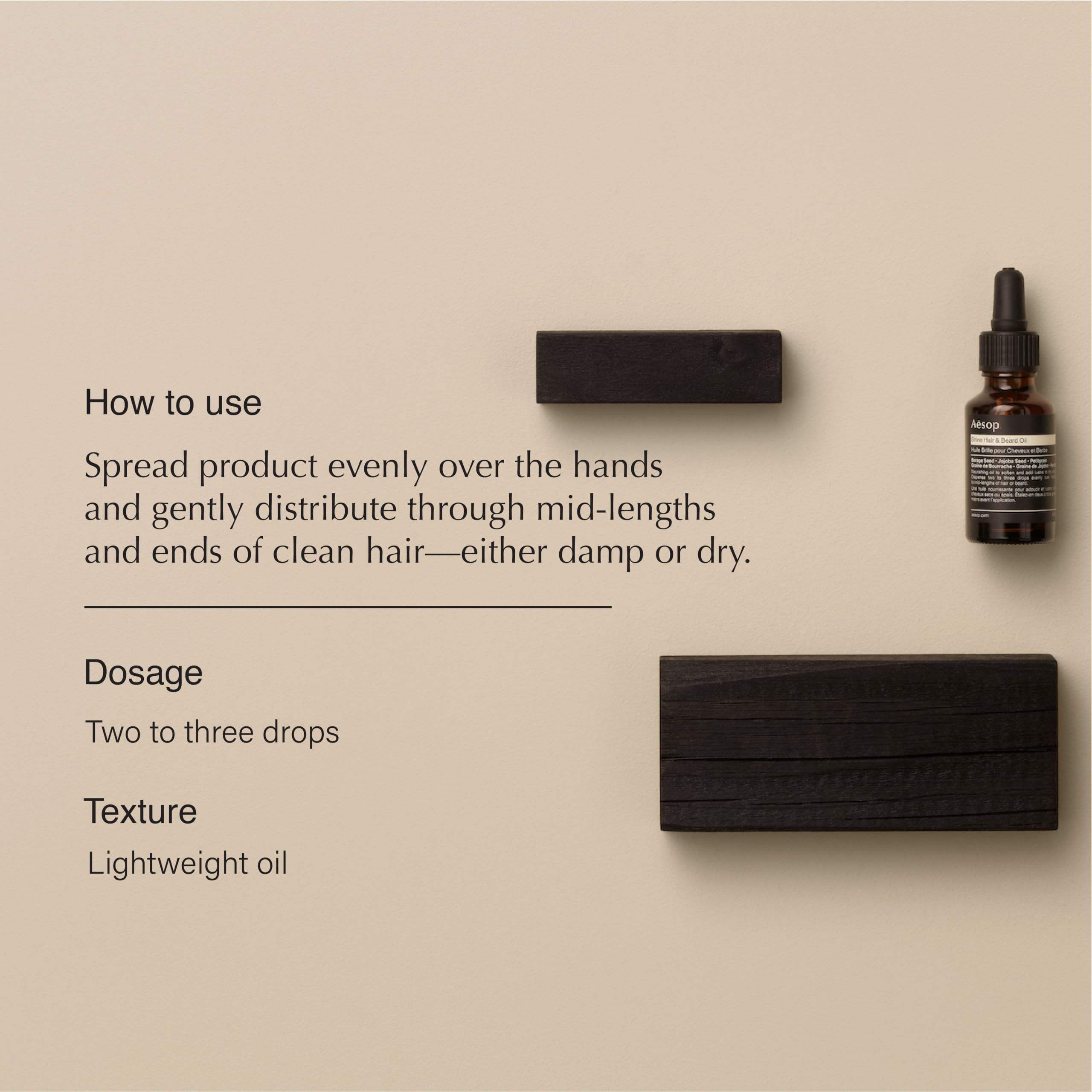 Aesop Shine Oil drops for precise, light hydration on mid-lengths.
