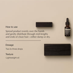 Aesop Shine Oil drops for precise, light hydration on mid-lengths.
