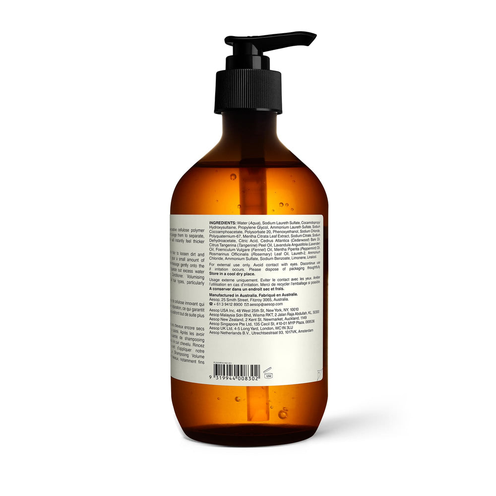 Aesop Volumizing Shampoo close-up hair after wash showing shine
