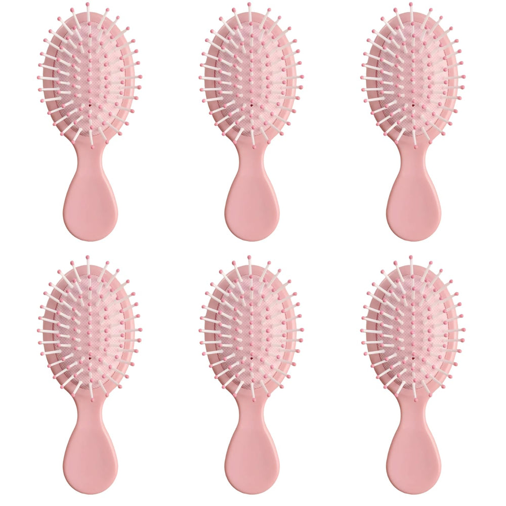 AESPAKO six-pack mini brushes in pink for travel detangling