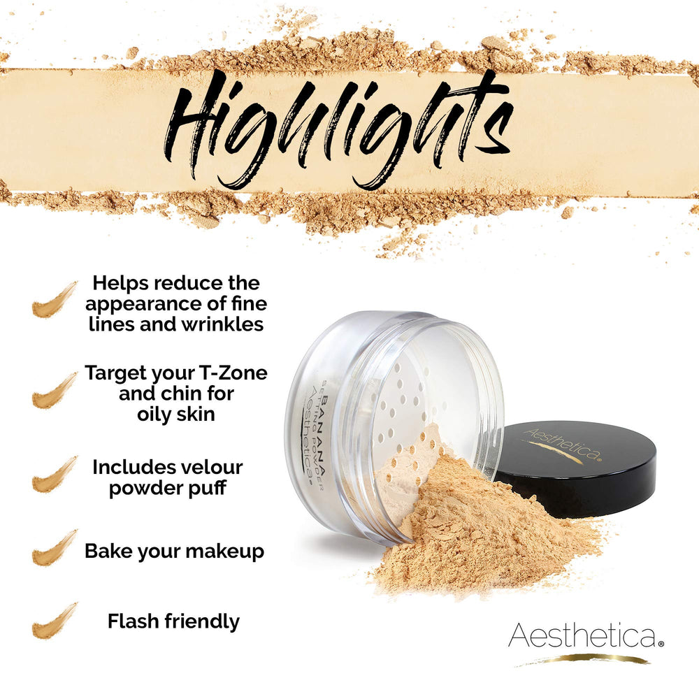 Aesthetica Banana Loose Setting Powder banana-tinted formula on swatch.