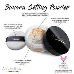 Aesthetica Banana Loose Setting Powder velour puff ready for travel touch-ups.
