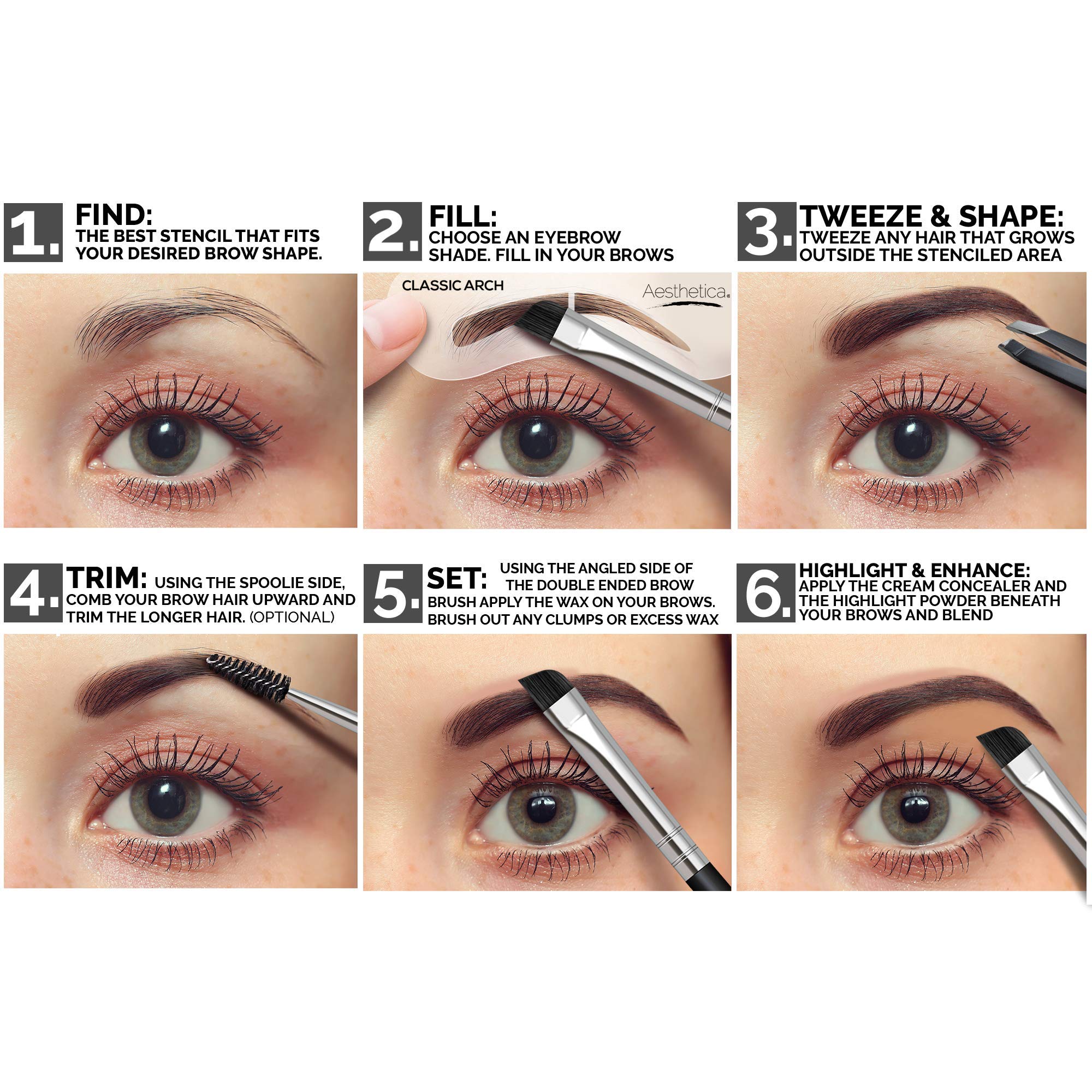 Aesthetica Brow Contour Kit spoolie and brush duo for blending and grooming.