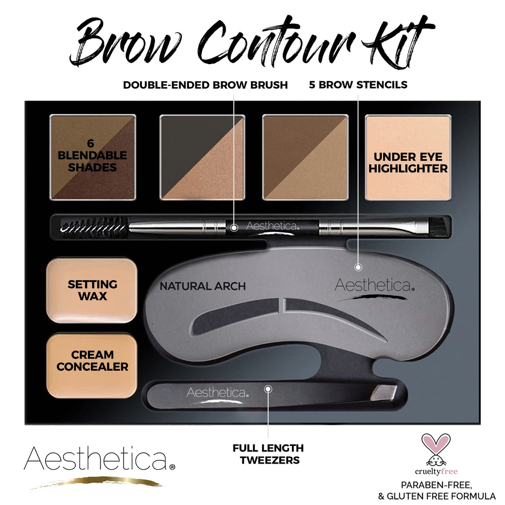 Aesthetica Brow Contour Kit includes five stencils for easy brow symmetry.