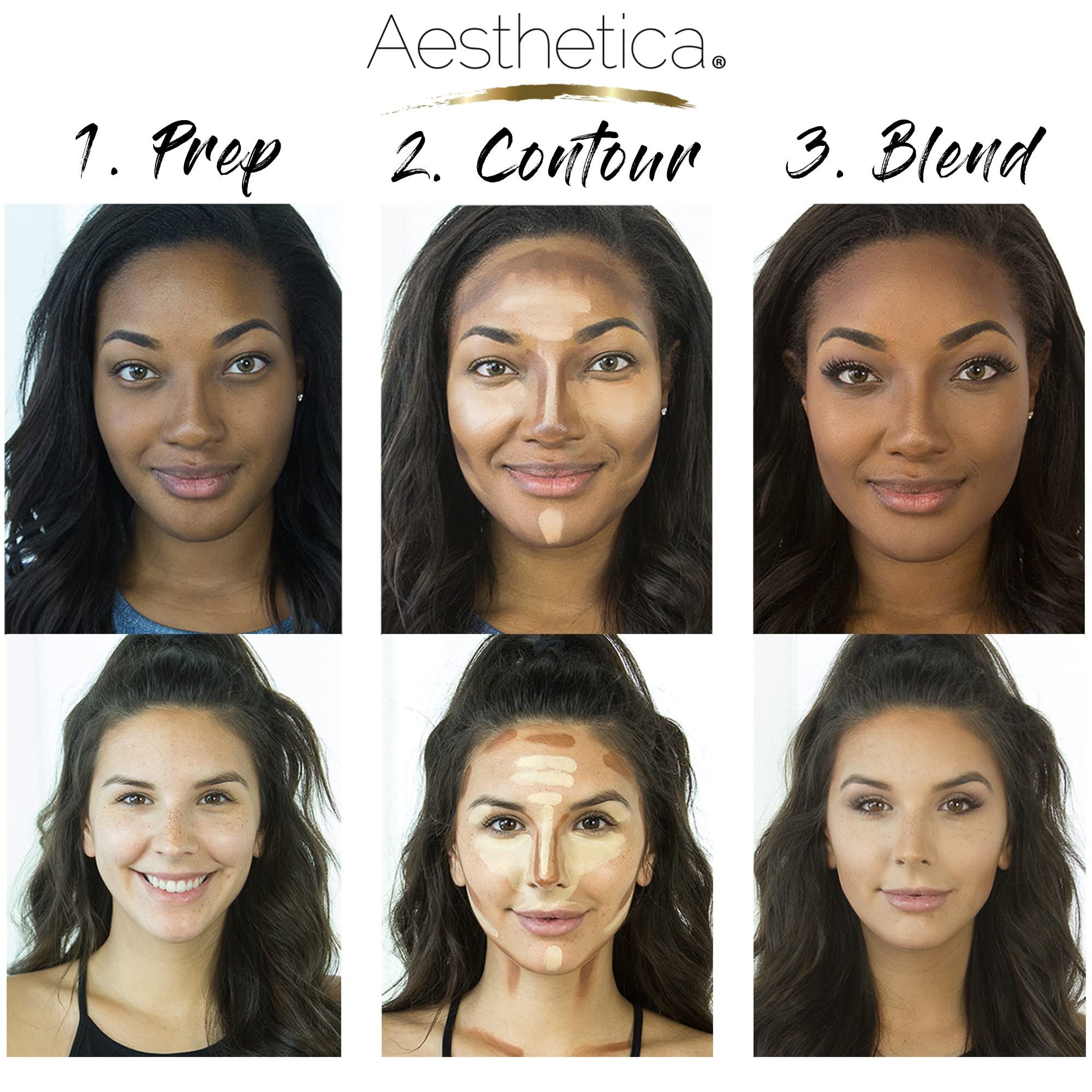 Aesthetica Cosmetics Cream Contour Kit instruction card guides precise contour mapping