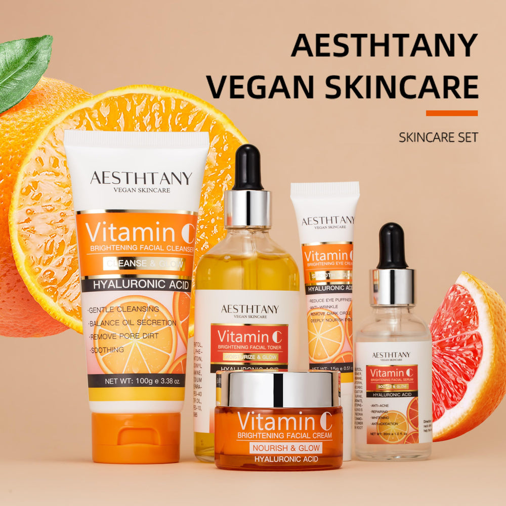 AESTHTANY Vitamin C Toner preps skin, enhancing hydration and smooth texture.