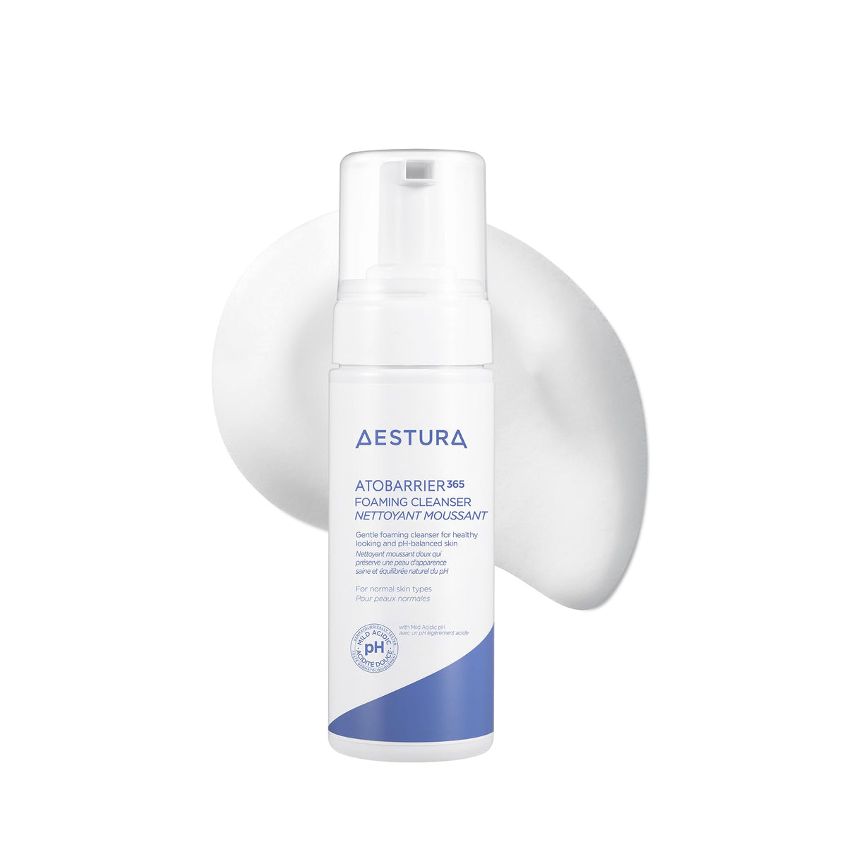 AESTURA ATOBARRIER365 bottle close-up showing gentle cleansing for balanced hydration.