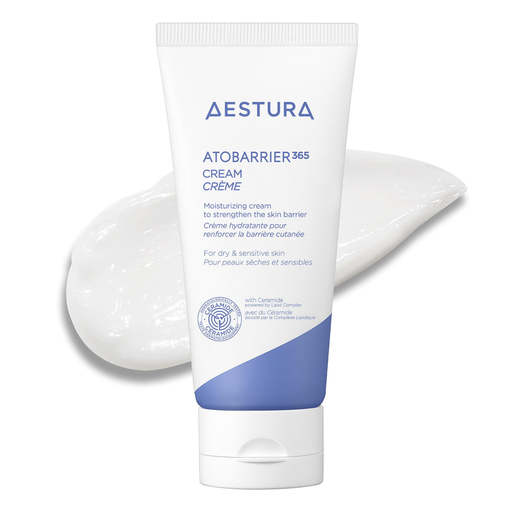 AESTURA ATOBARRIER365 cream tube close-up highlighting barrier support and hydration.