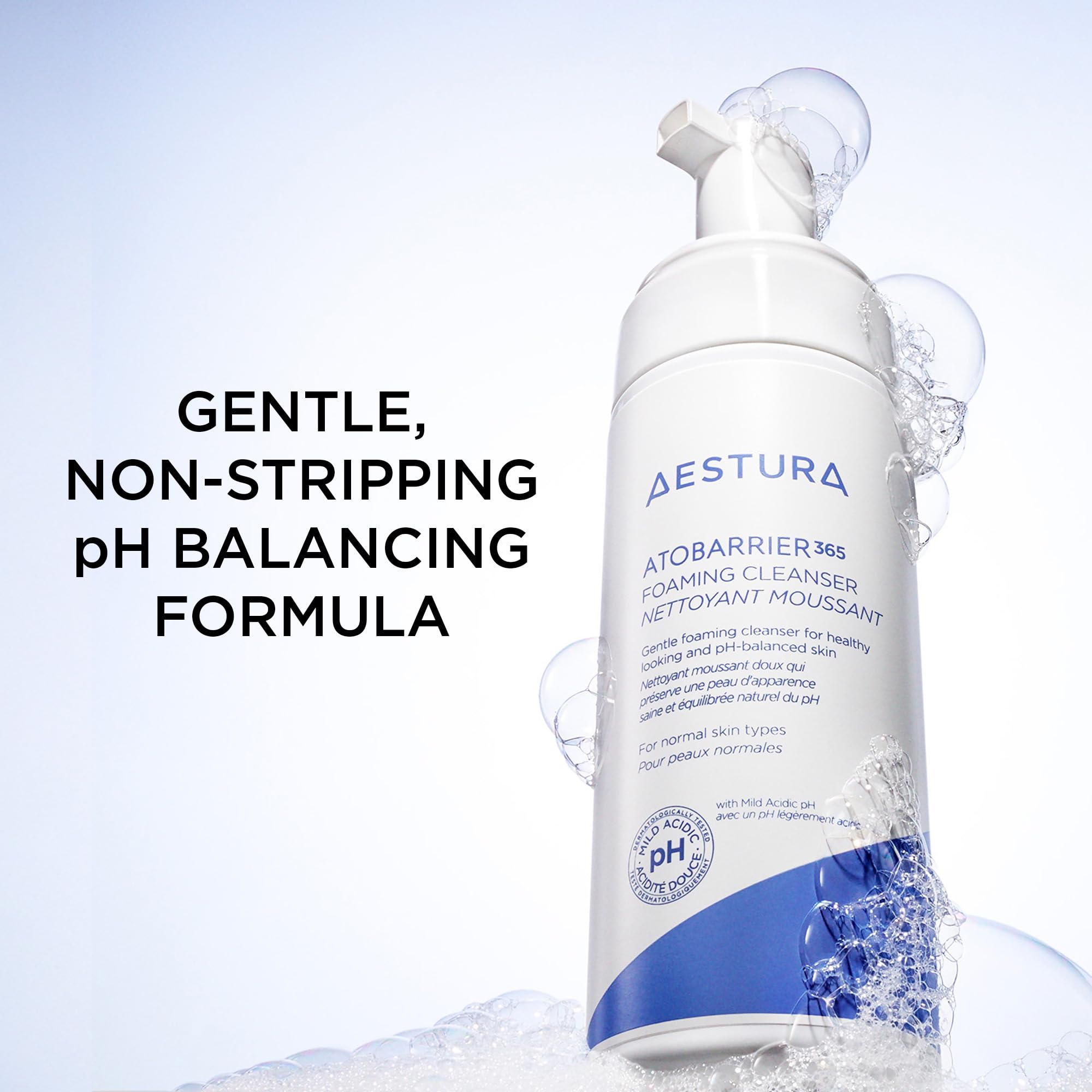 AESTURA ATOBARRIER365 foamed texture close-up highlighting pre-foamed, low-friction cleanse.