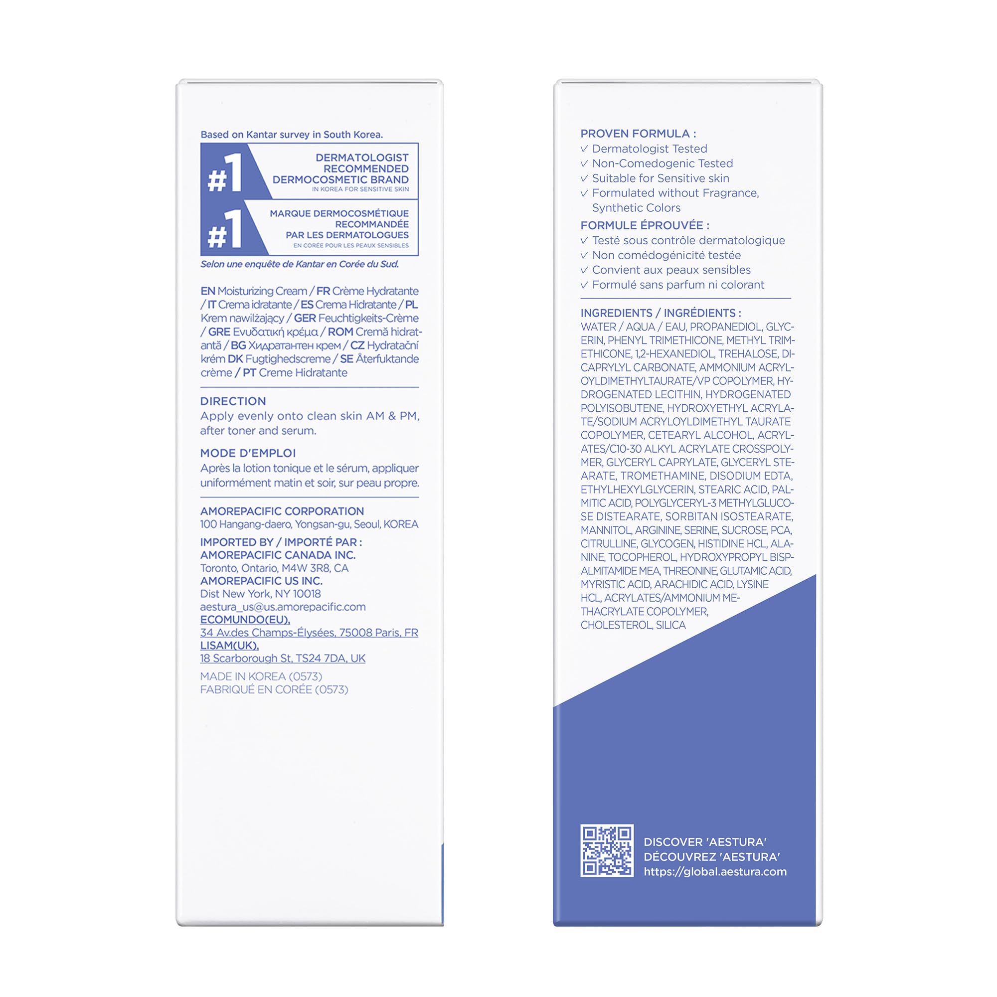 AESTURA ATOBARRIER365 mineral oil-free claim appears beside ingredients list.