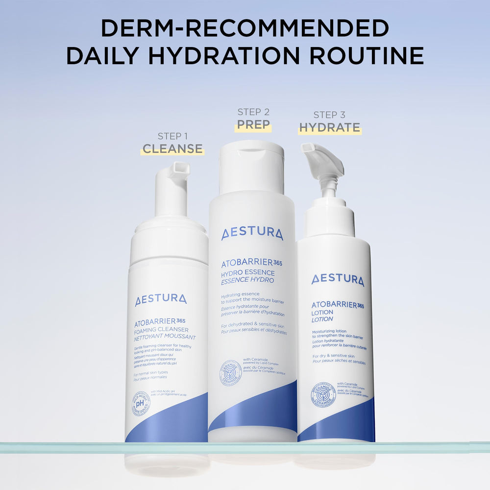 AESTURA ATOBARRIER365 skin routine setup shows quick-glide hydration.