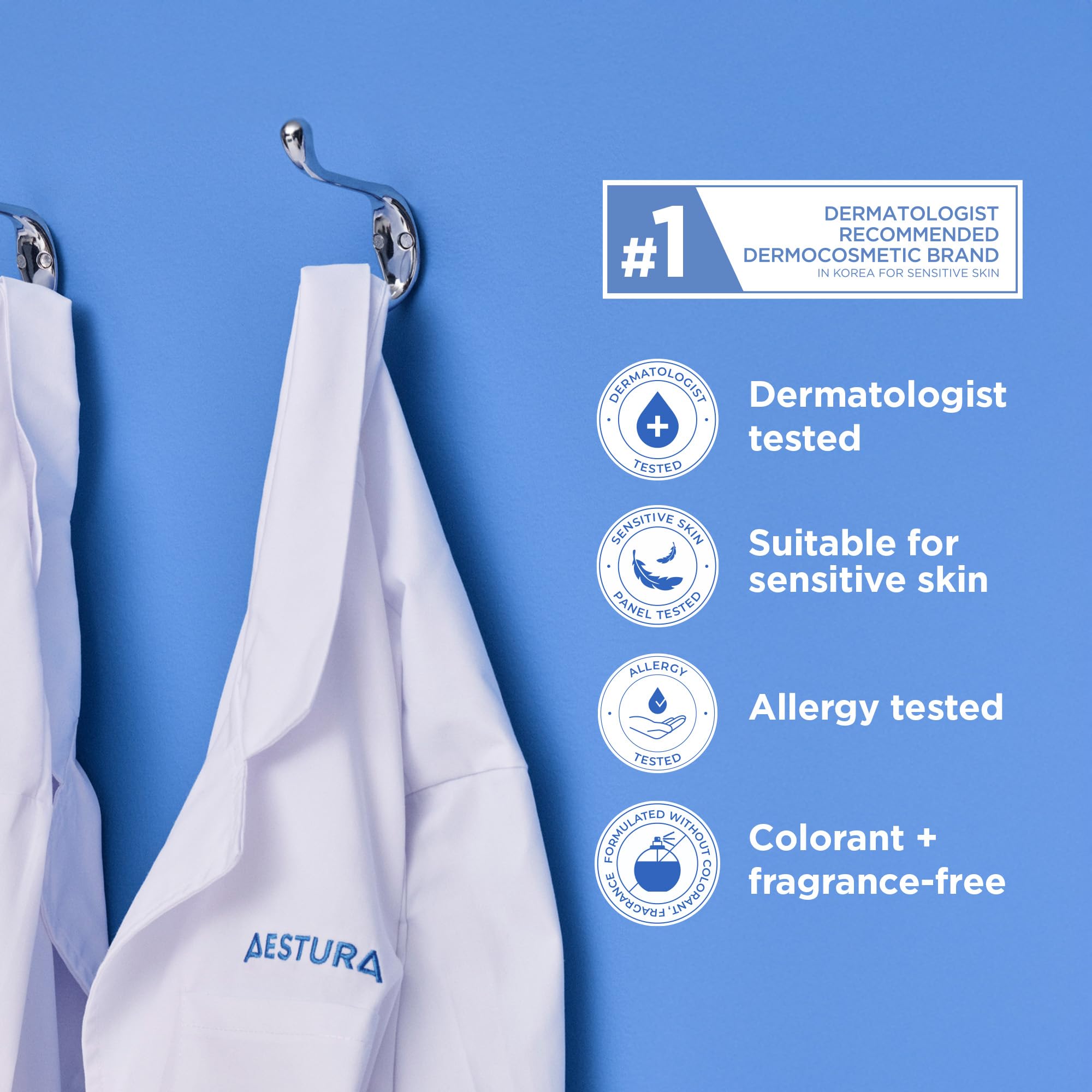 AESTURA ATOBARRIER365 texture swatch shows smooth non-greasy finish for daily use.