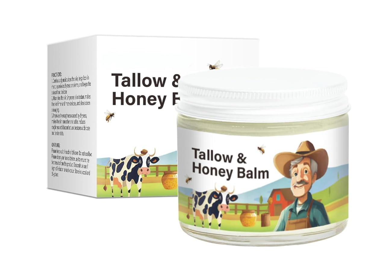 Aethra Tallow and Honey Balm jar closeup showing natural ingredients for deep hydration.