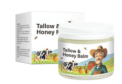 Aethra Tallow and Honey Balm jar closeup showing natural ingredients for deep hydration.