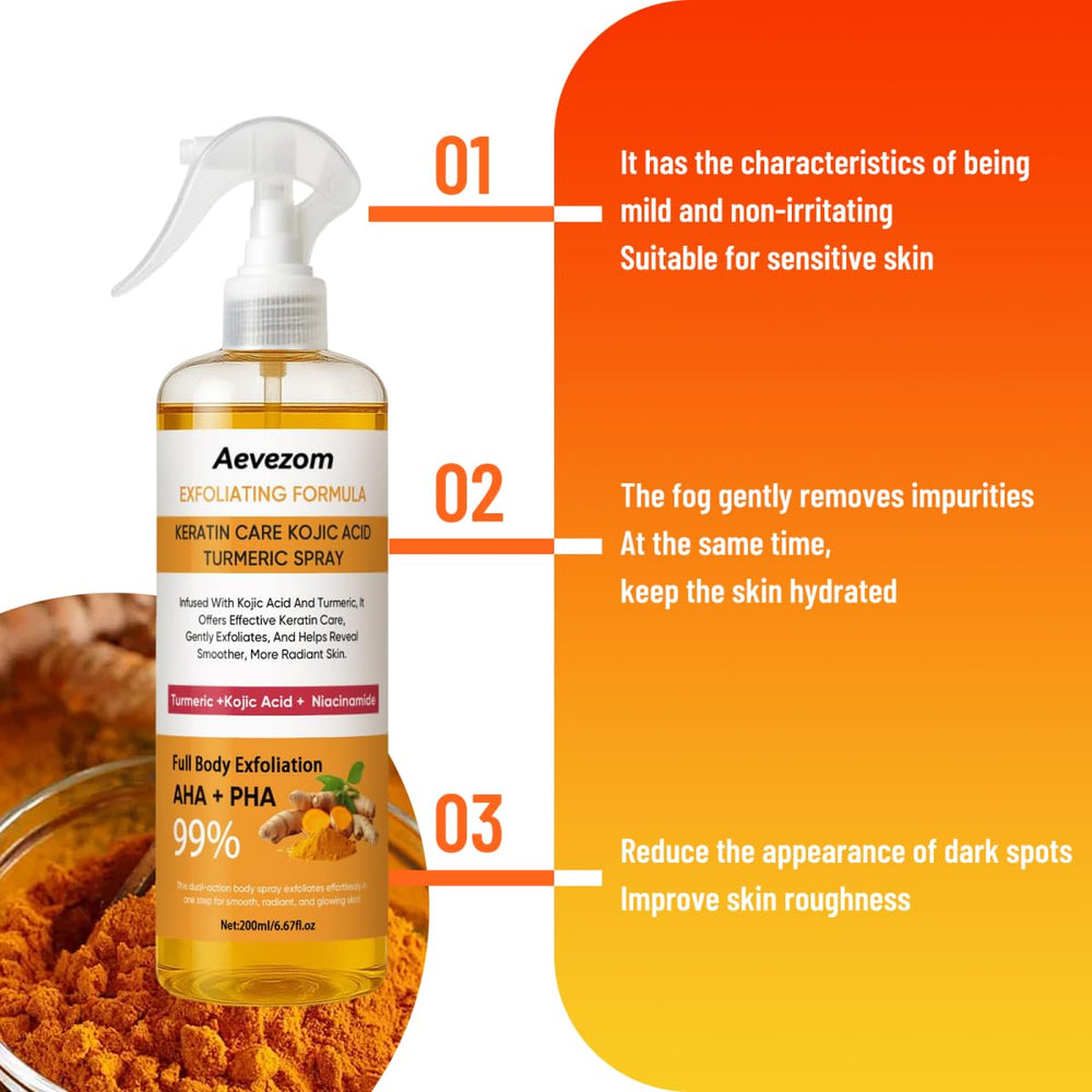 Aevezom Body Keratin Care Kojic Acid Exfoliation action for smoother skin.