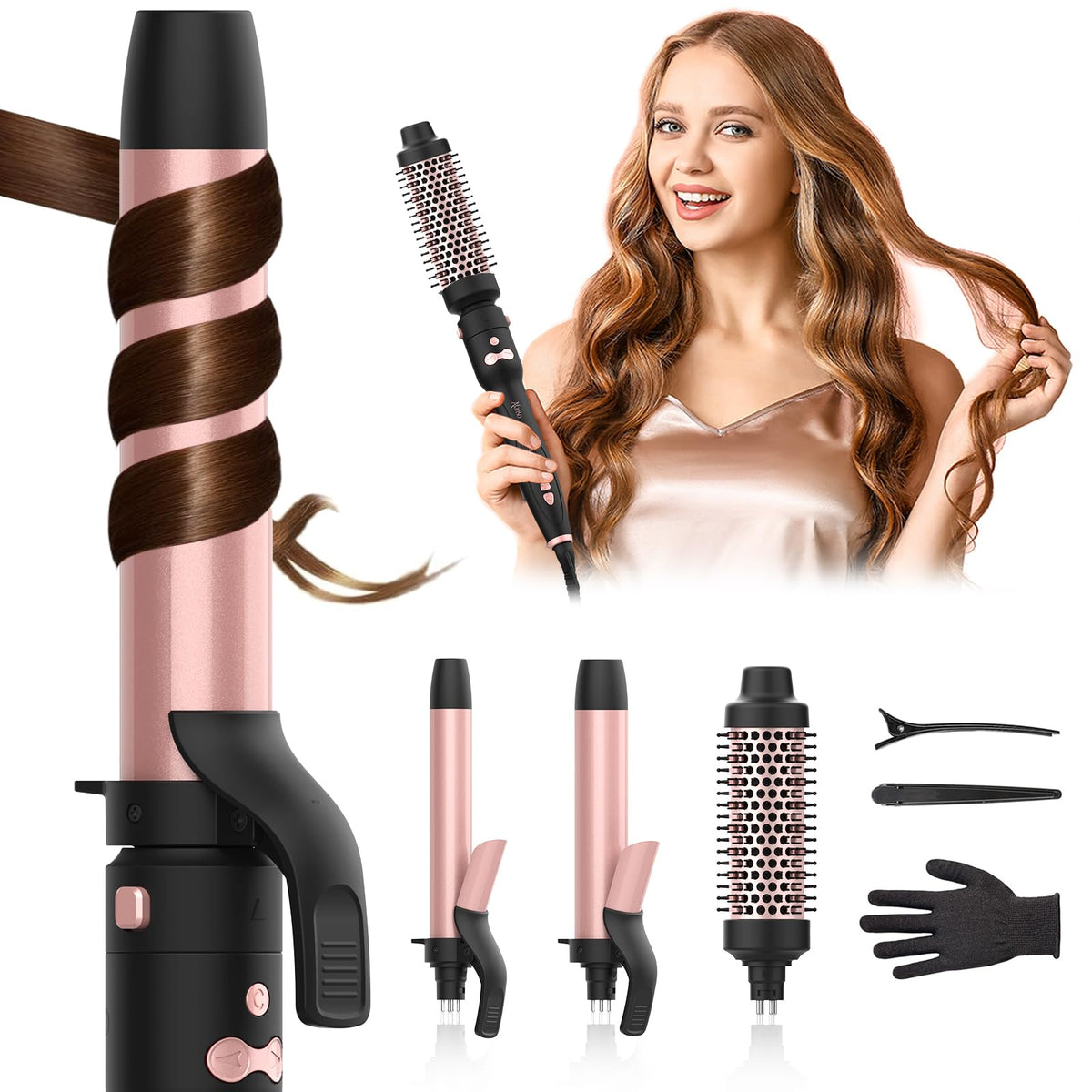 AFANSO automatic rotating curling iron set, 1-inch barrel close-up, quick curls with even heat