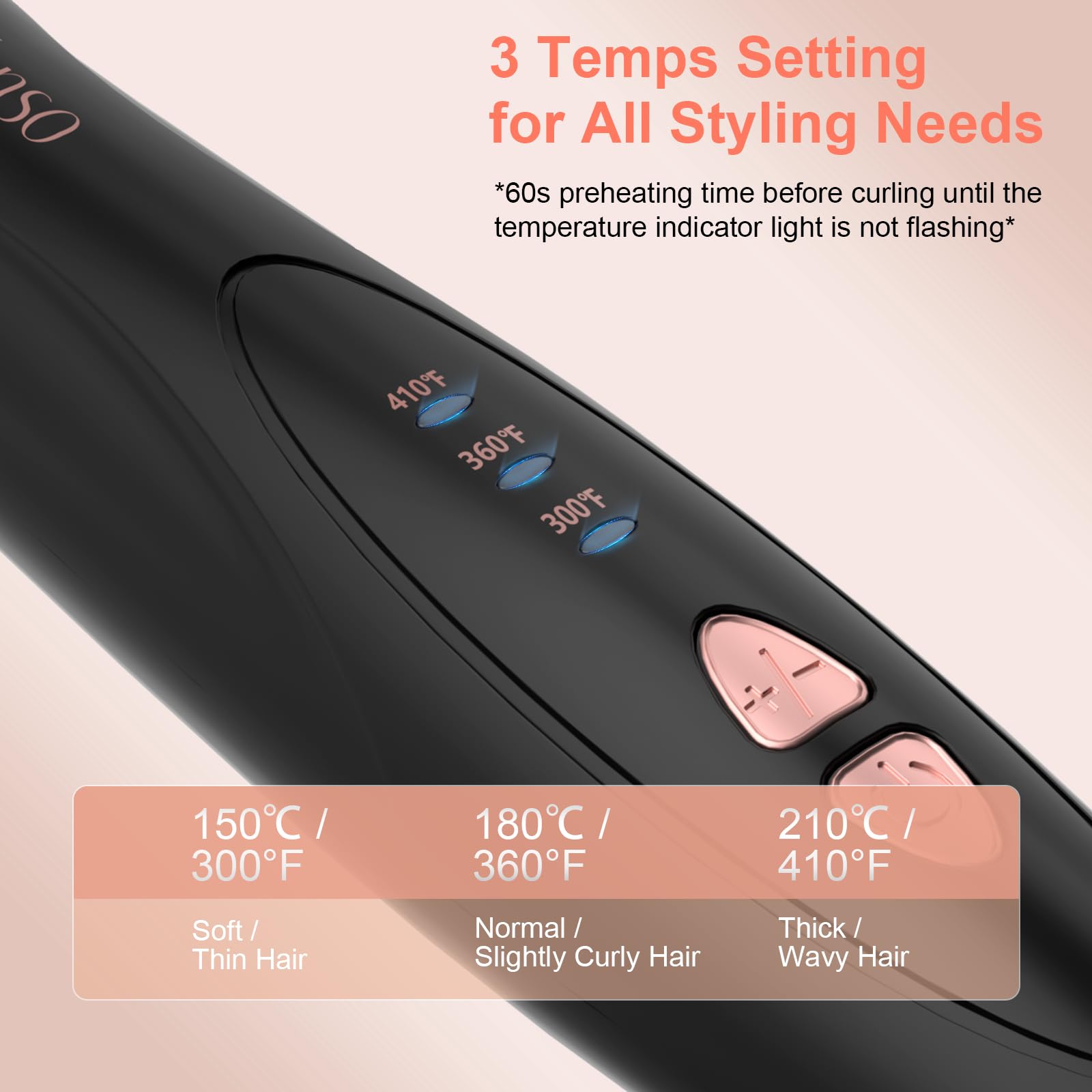 AFANSO curling iron with ionic technology close-up smoothing frizz and adding shine