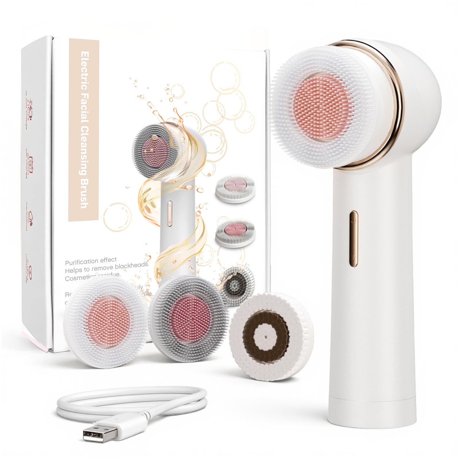 AFEIOFT bidirectional rotation facial brush with silicone bristles for deep cleansing.