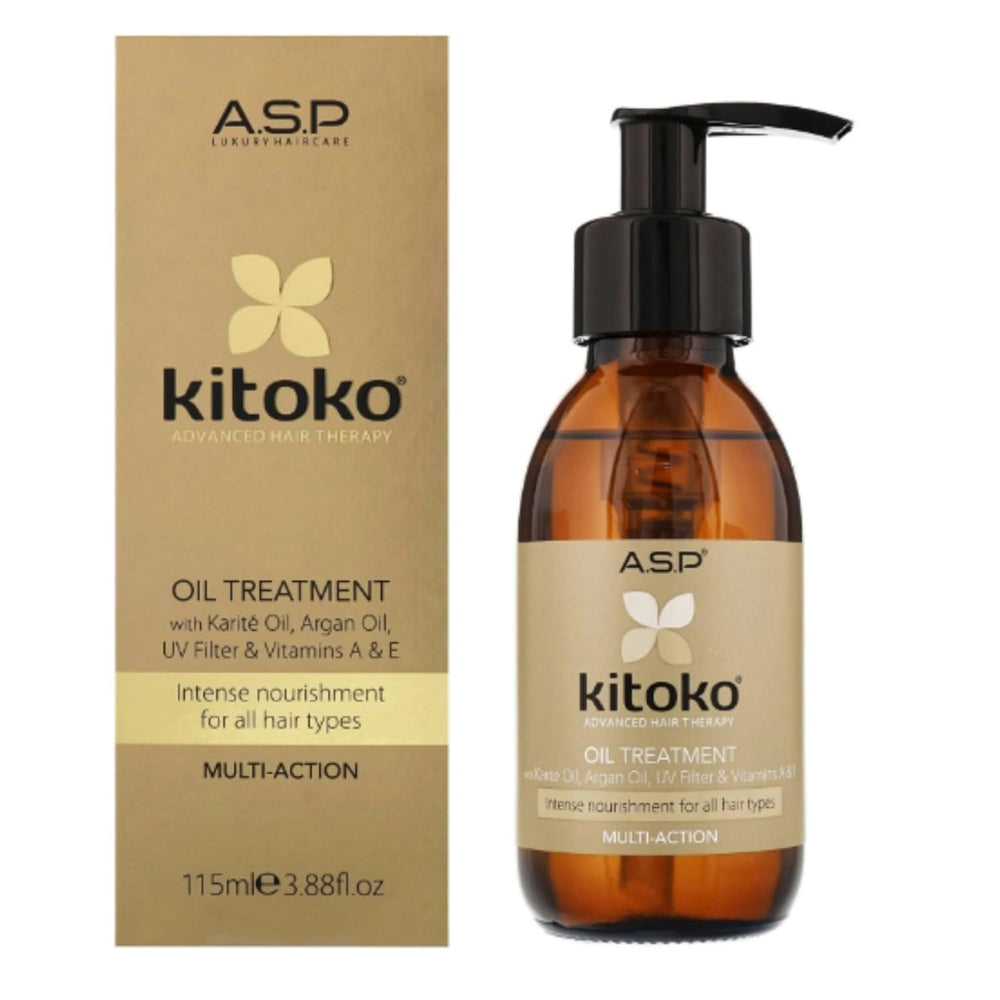 Affinage Kitoko Oil Treatment bottle closeup highlights rich nourishment for hair