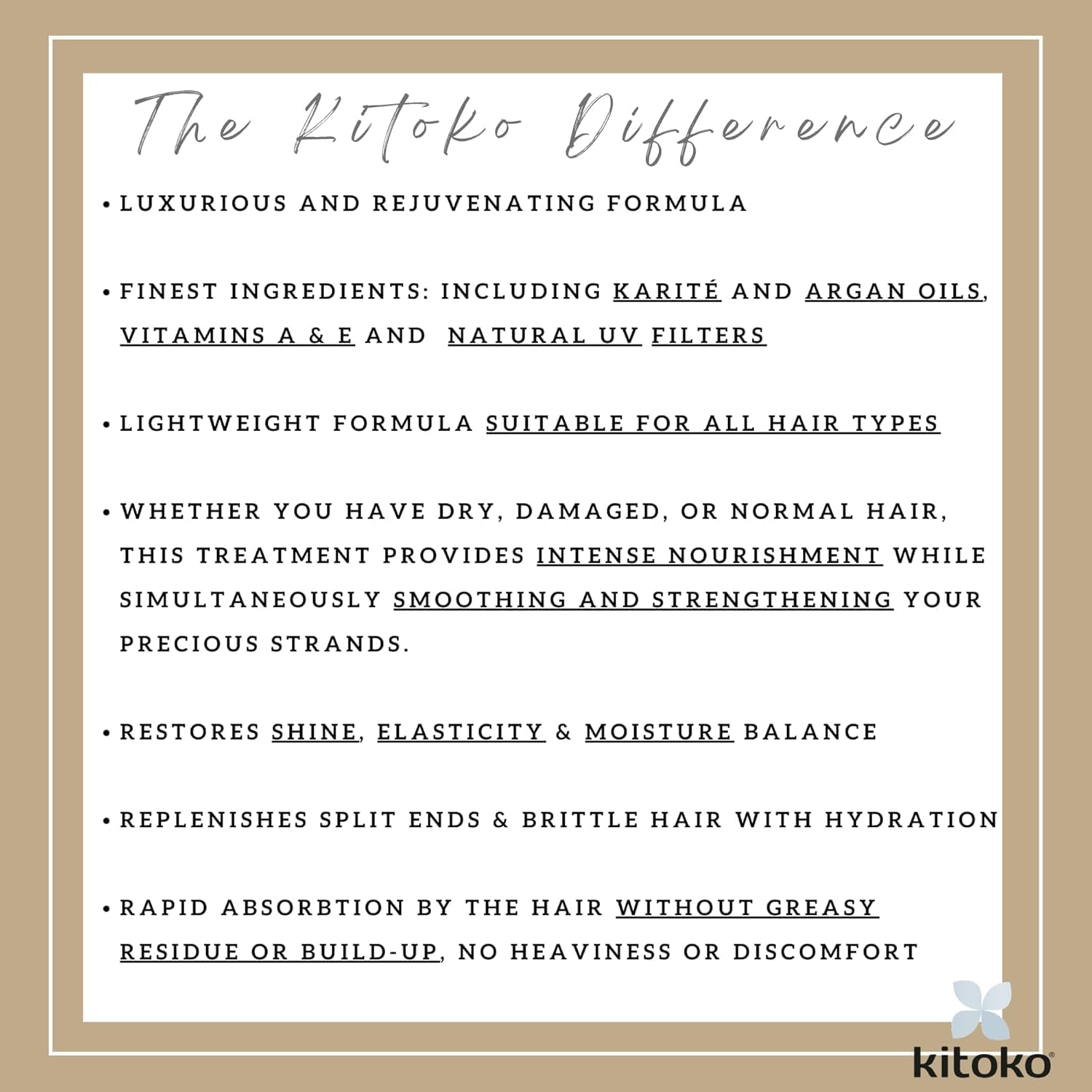 Affinage Kitoko Oil Treatment bottle massaged into hair demonstrates deep conditioning and shine
