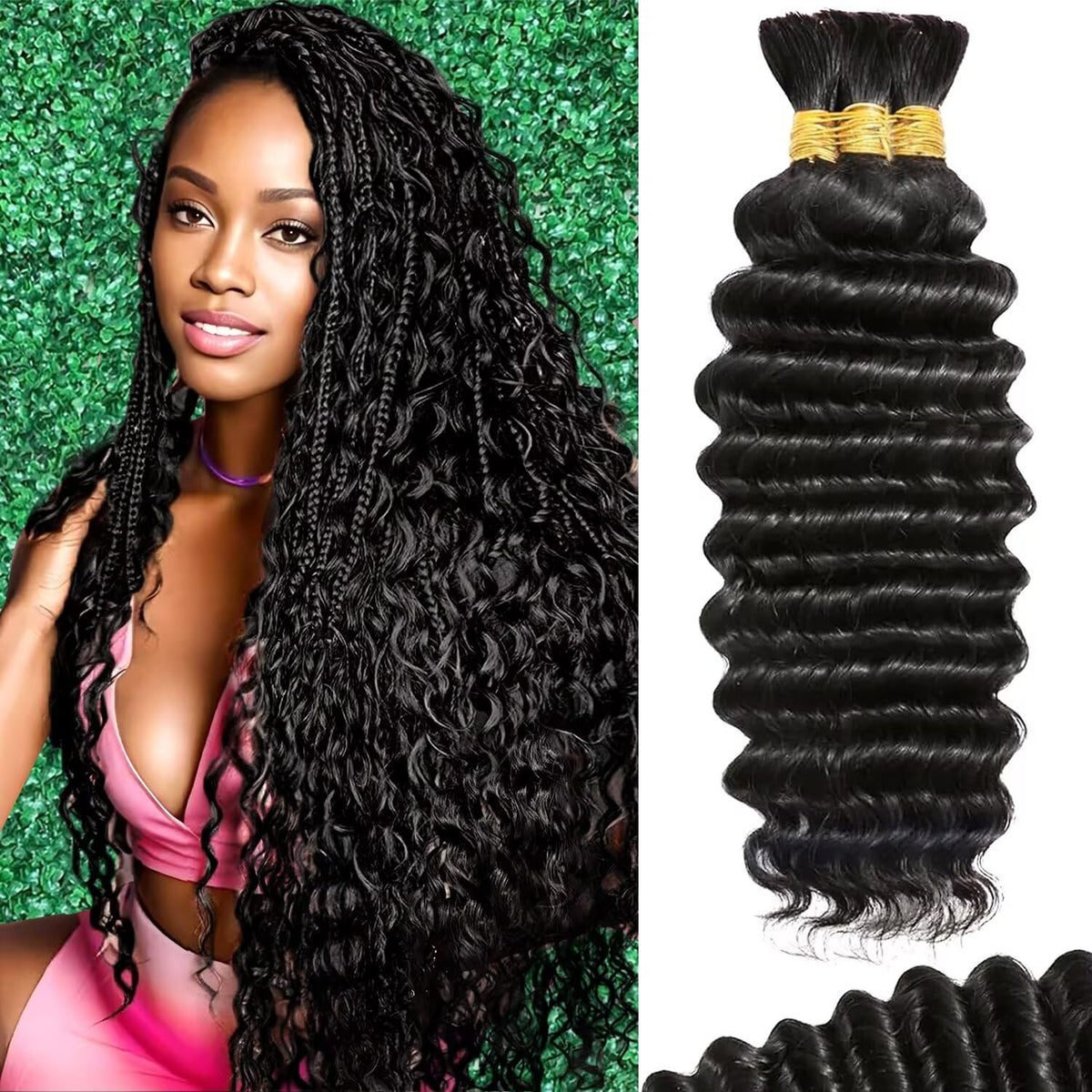 Afihond deep-wave bulk braiding hair pack front view, ideal for long-lasting boho braids