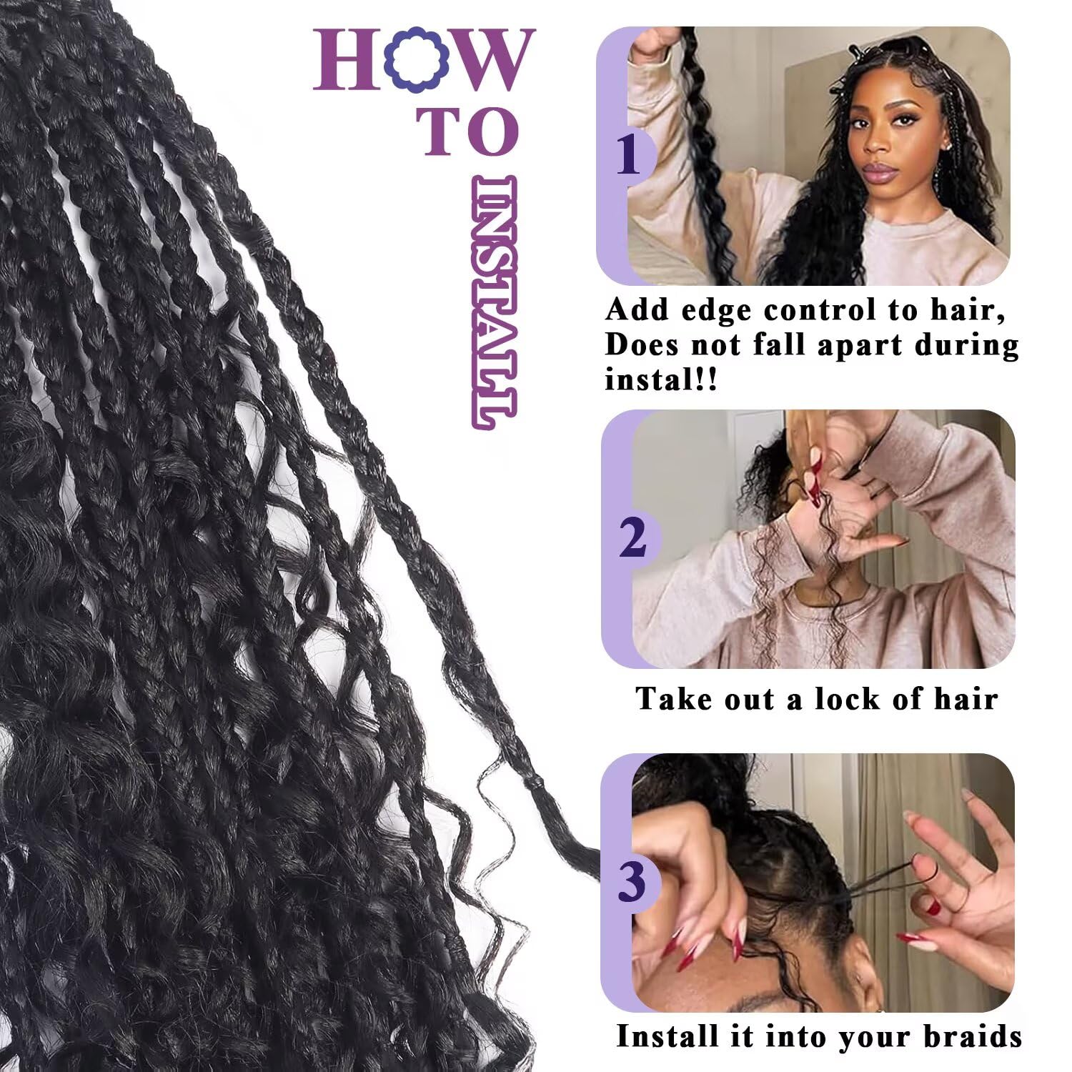 Afihond model wear shot showcasing seamless knotless boho braids