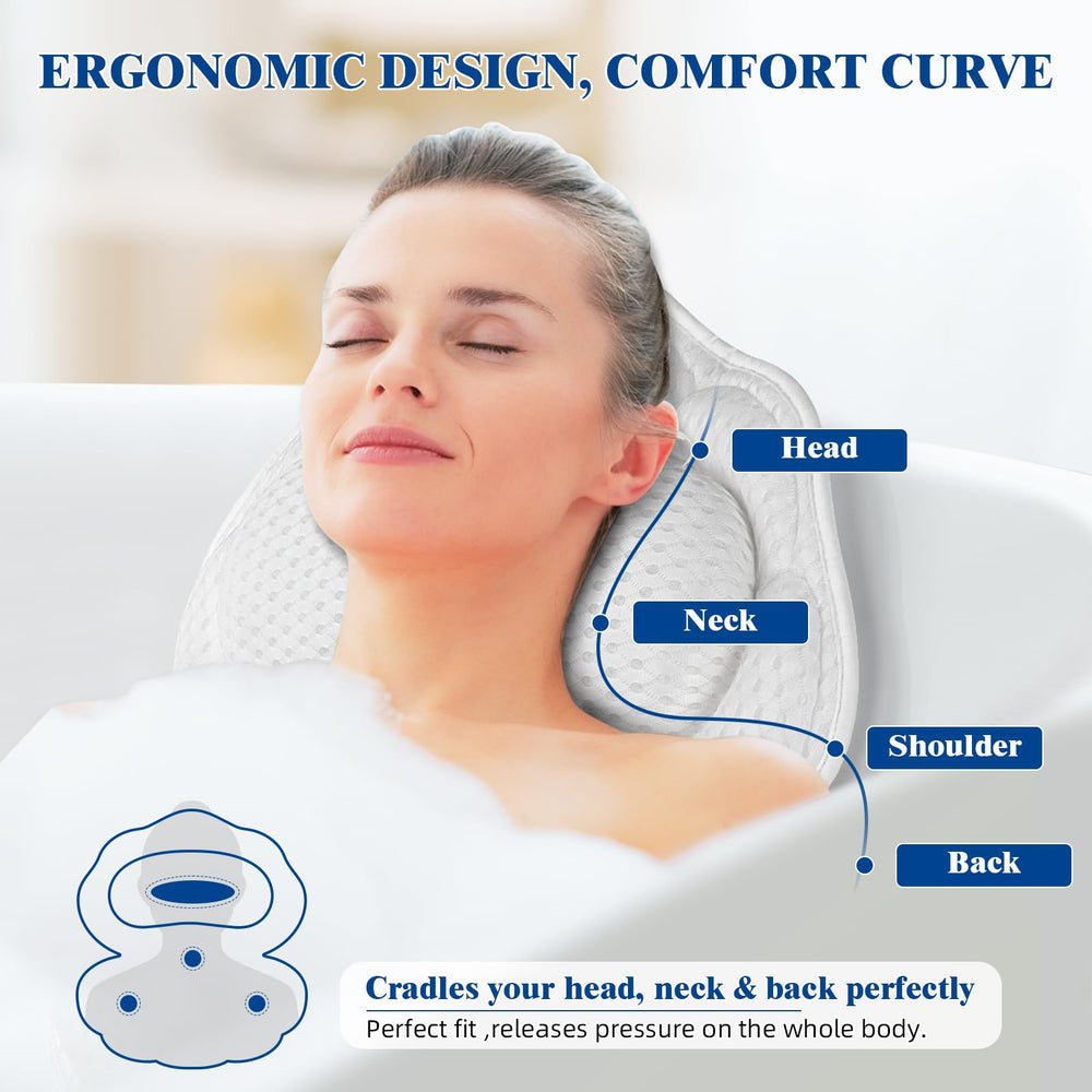 Afitton Bath Pillow six suction cups secure placement on tub surfaces