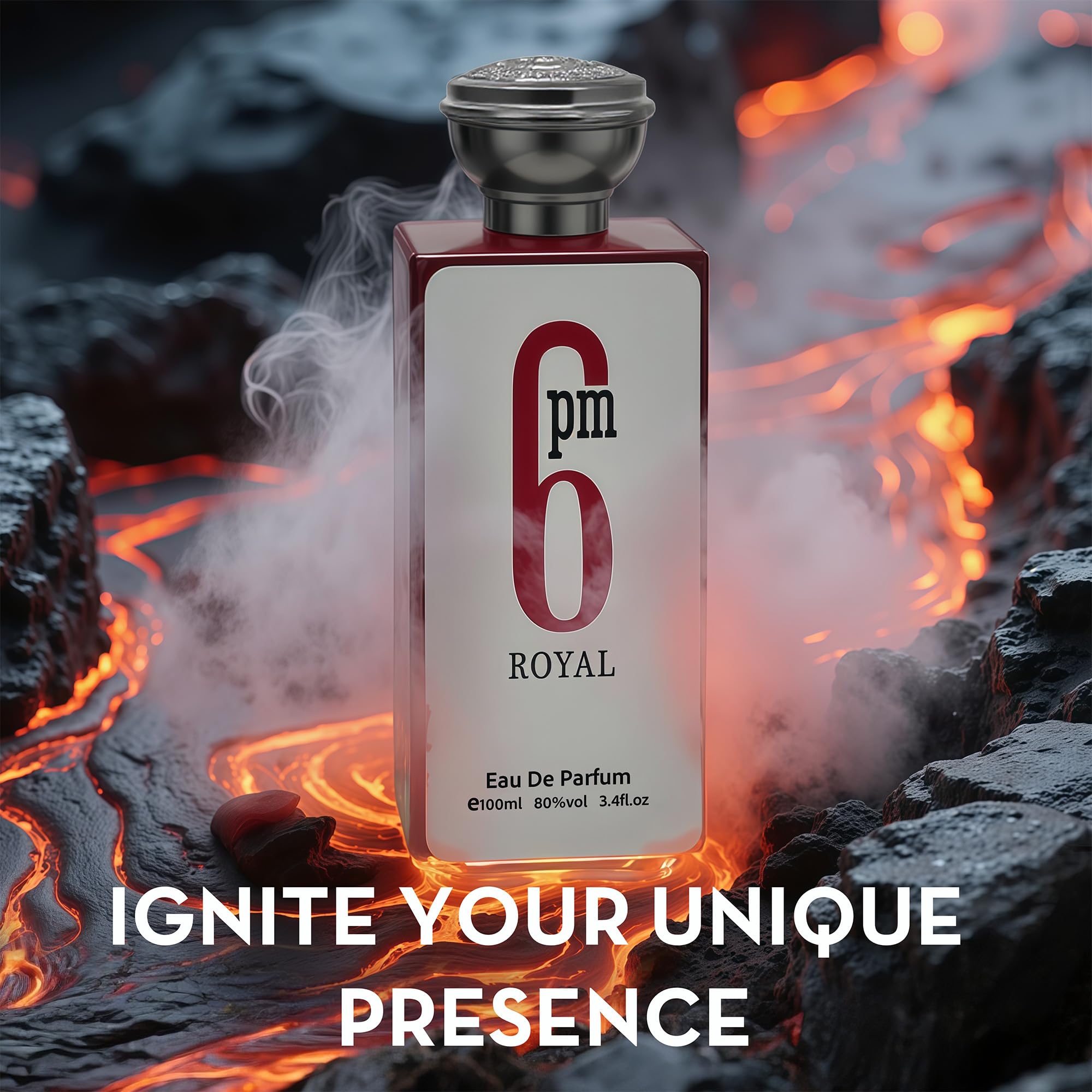 AFLUXE 6PM Royal label detail highlights bergamot and pepper notes for masculine edge.