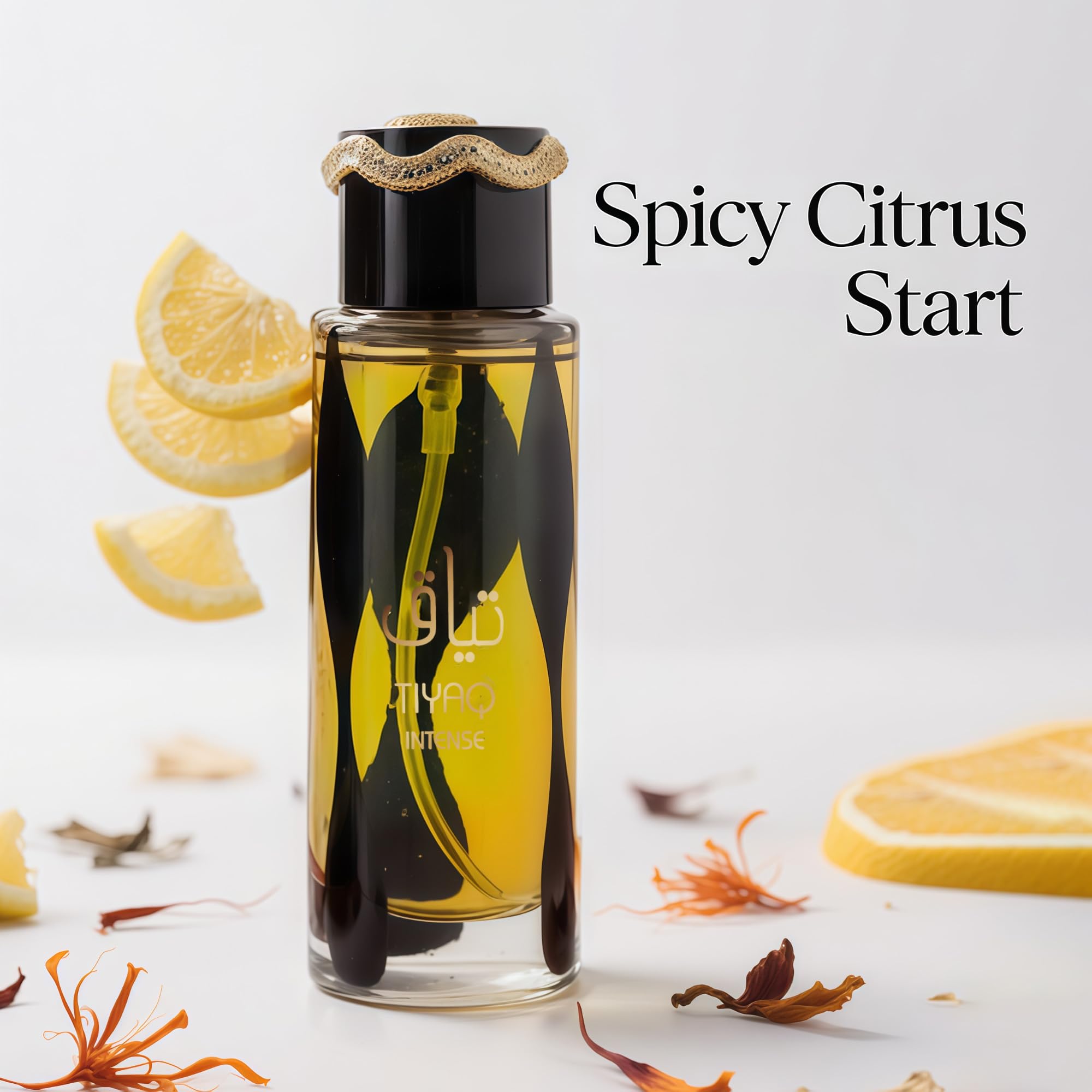 AFLUXE TIYAQ Intense close-up on saffron and spice hints for confidence-boosting wear