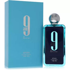 Afnan 9 AM Dive bottle front view, sleek unisex design for daily wear.