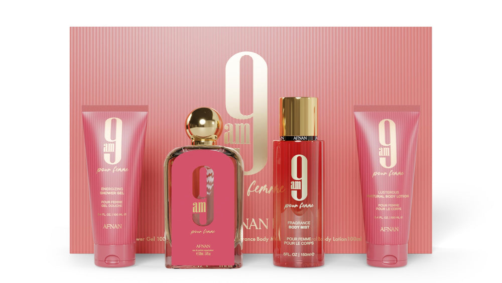 Afnan 9 AM Pour Femme bottle front view for daily fragrance reminder and mood lift
